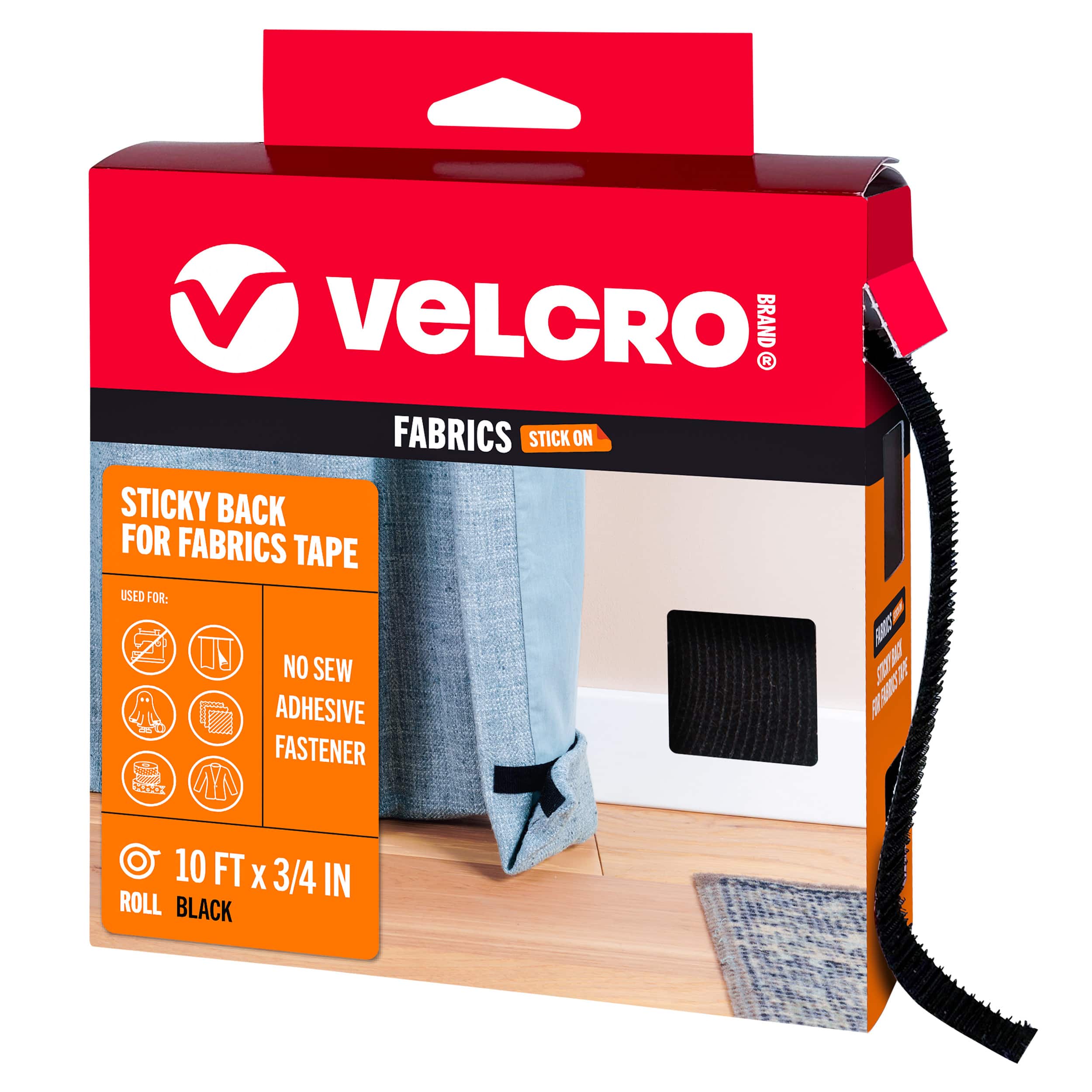 VELCRO® Brand 3/4" x 10ft. Black Sticky Back for Fabrics Tape