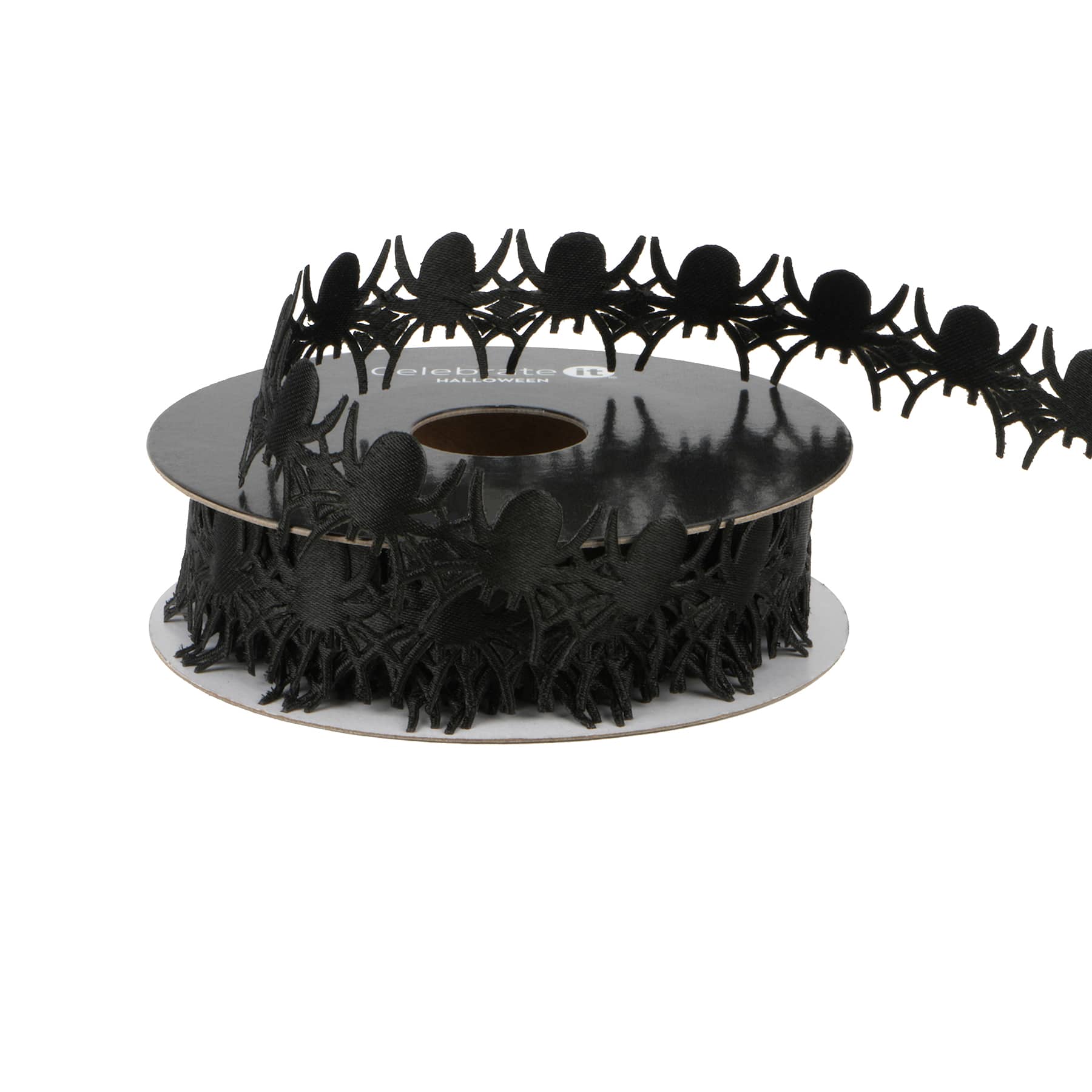 4/5" x 4yd. Black Die Cut Spiders Ribbon by Celebrate It®
