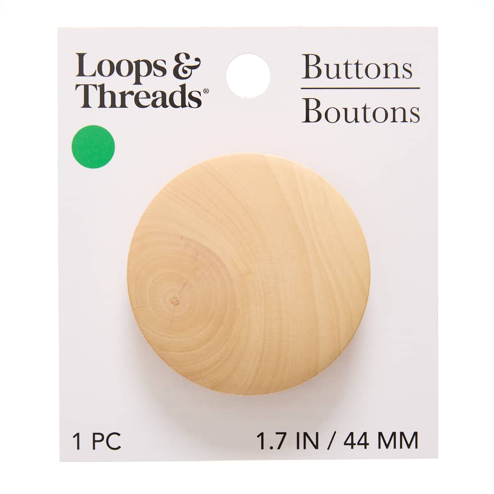 44mm Light Brown Round Wood Button by Loops & Threads®