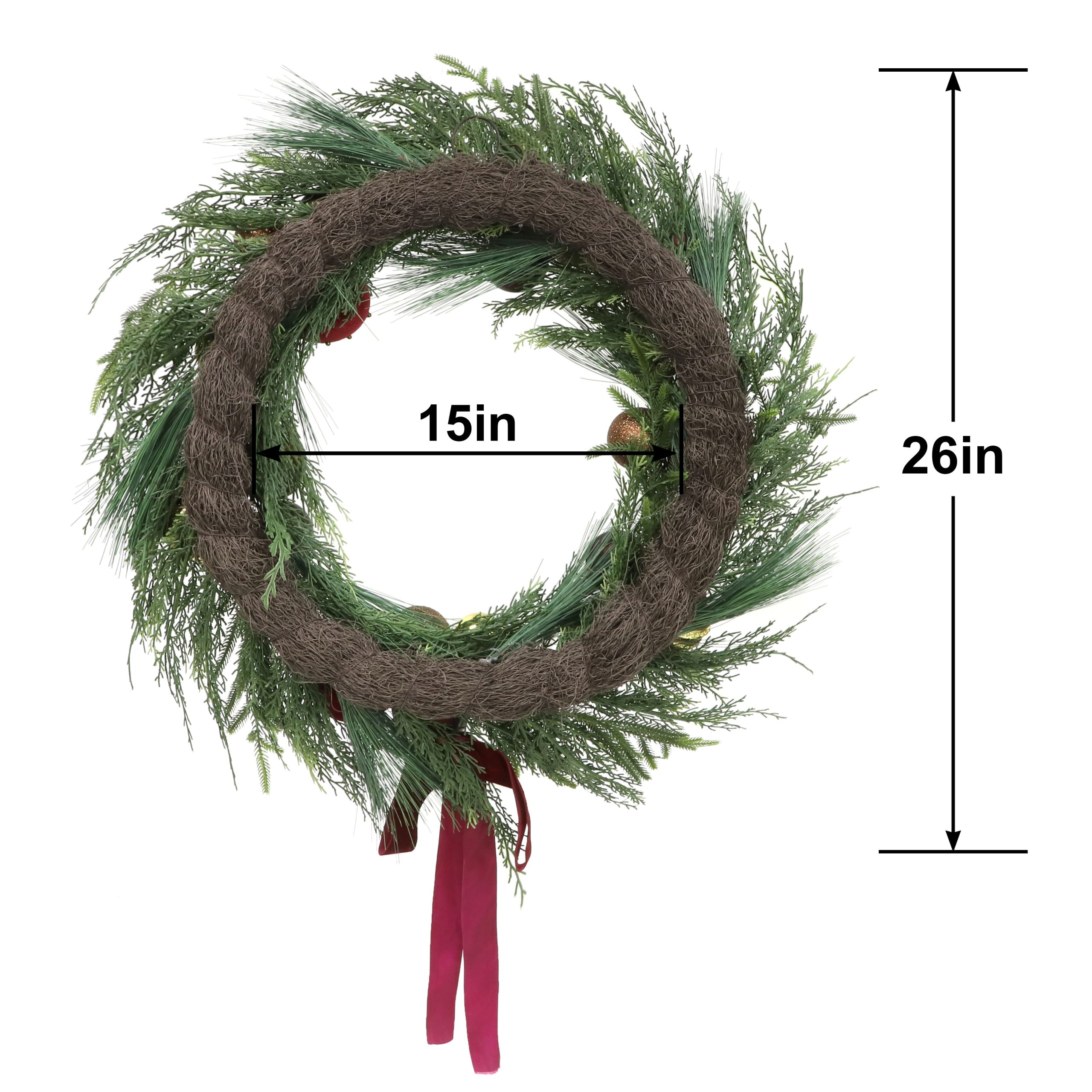 26" Burgundy & Gold Ornament & Cedar Wreath by Ashland® - Image 3