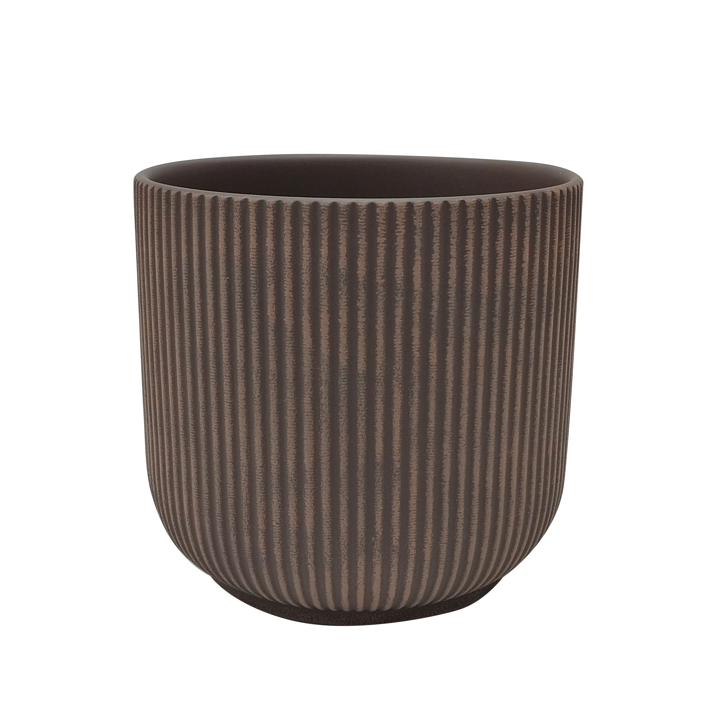 7.5" Brown Ridged Ceramic Pot by Ashland®