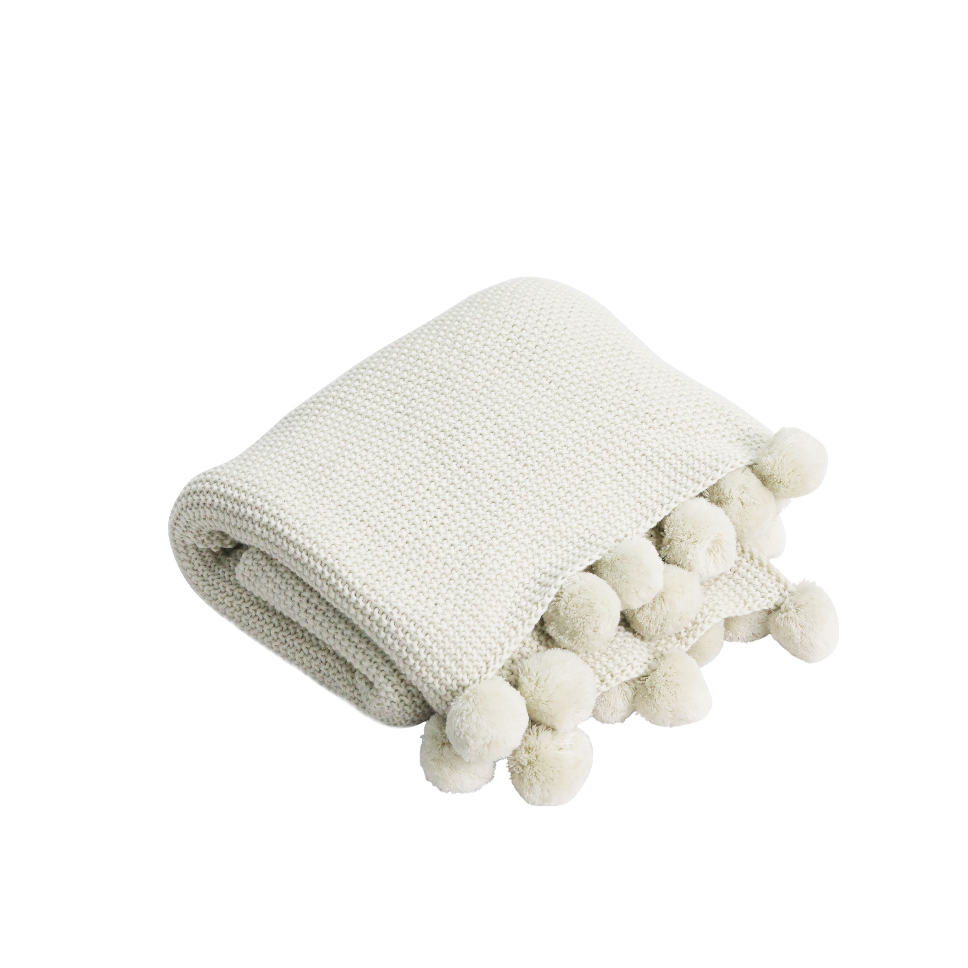 50" x 60" Cream Knit Pom Pom Throw by Ashland®