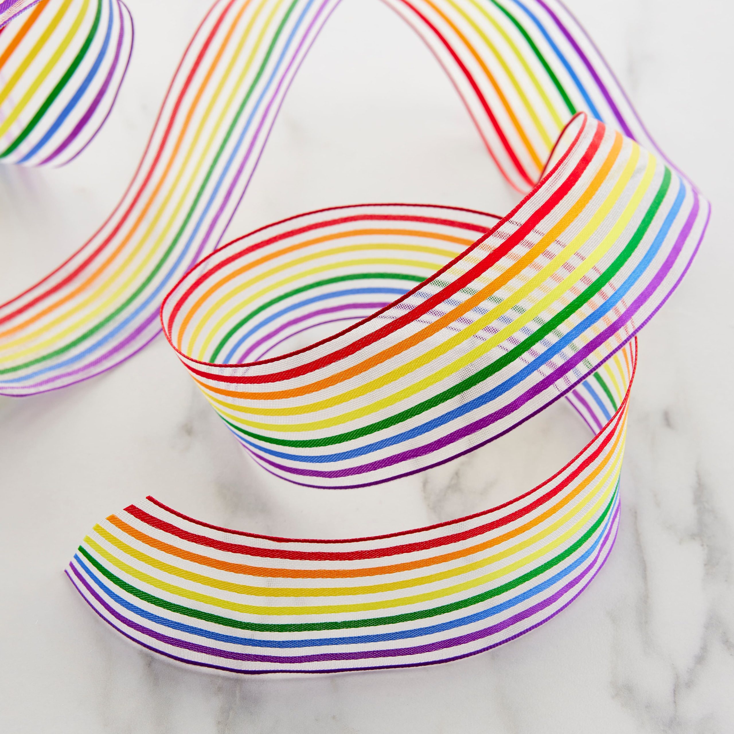 1.5" x 3yd. Rainbow Striped Wired Sheer Ribbon by Celebrate It™ 360°™ - Image 2