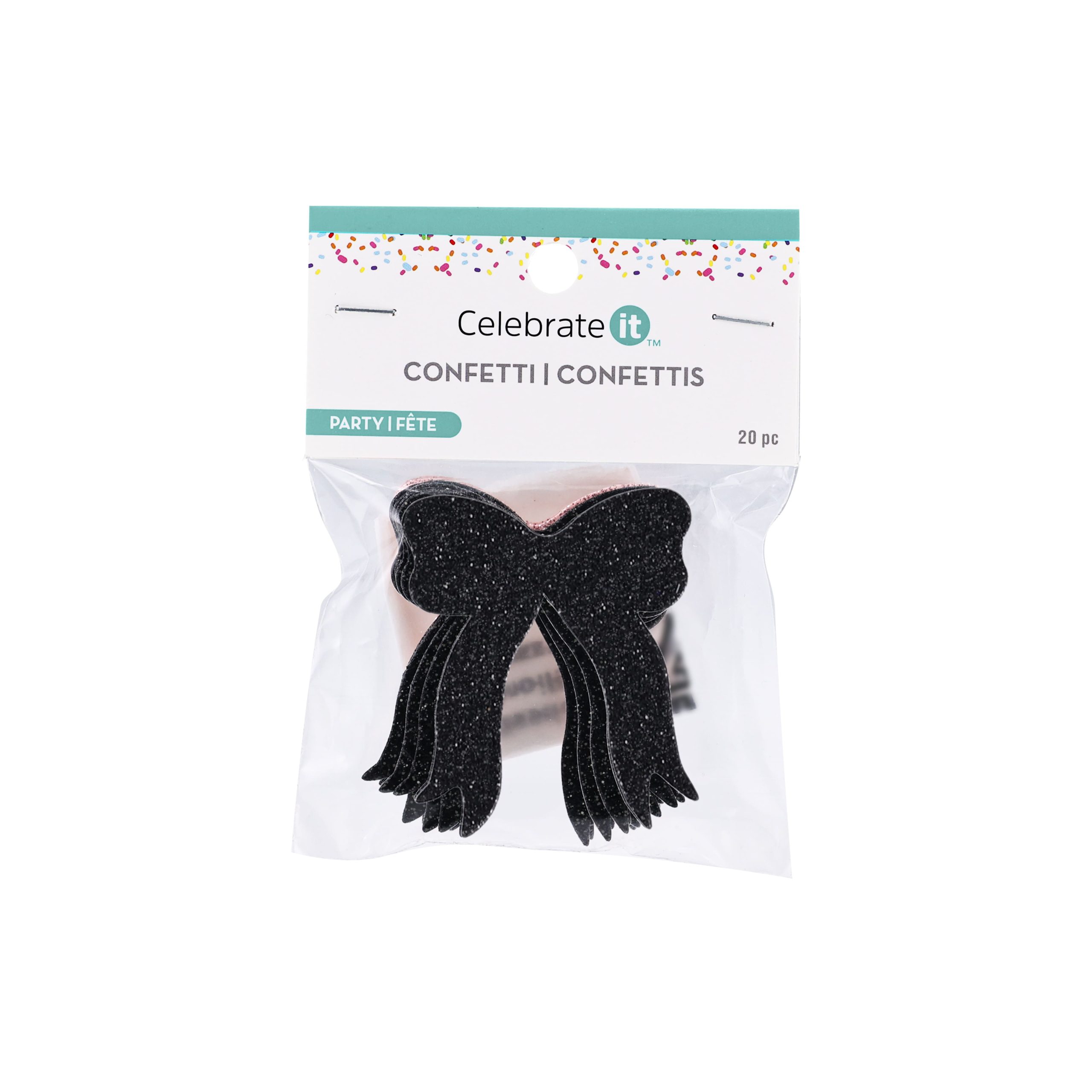 2" Pink & Black Bow Glitter Confetti by Celebrate It™ - Image 3