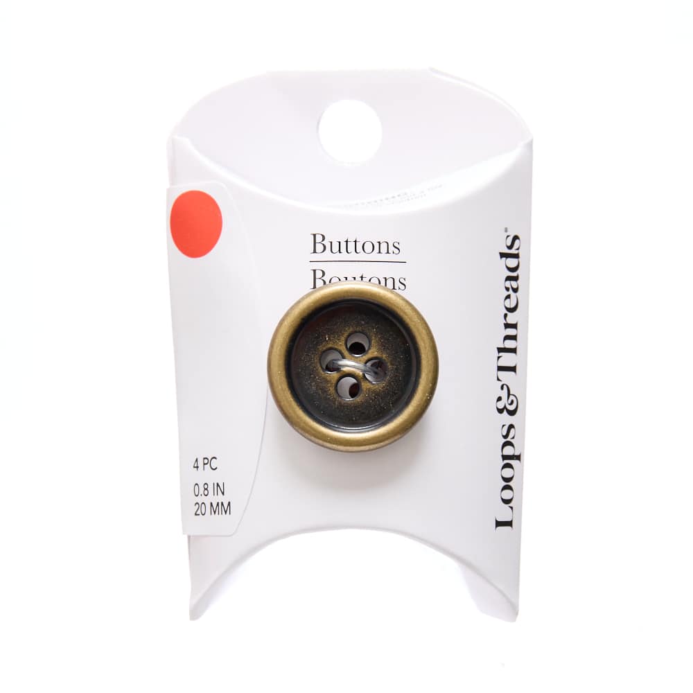 20mm Antique Bronze Round Rimmed Metal Suit Buttons, 4ct. by Loops & Threads®