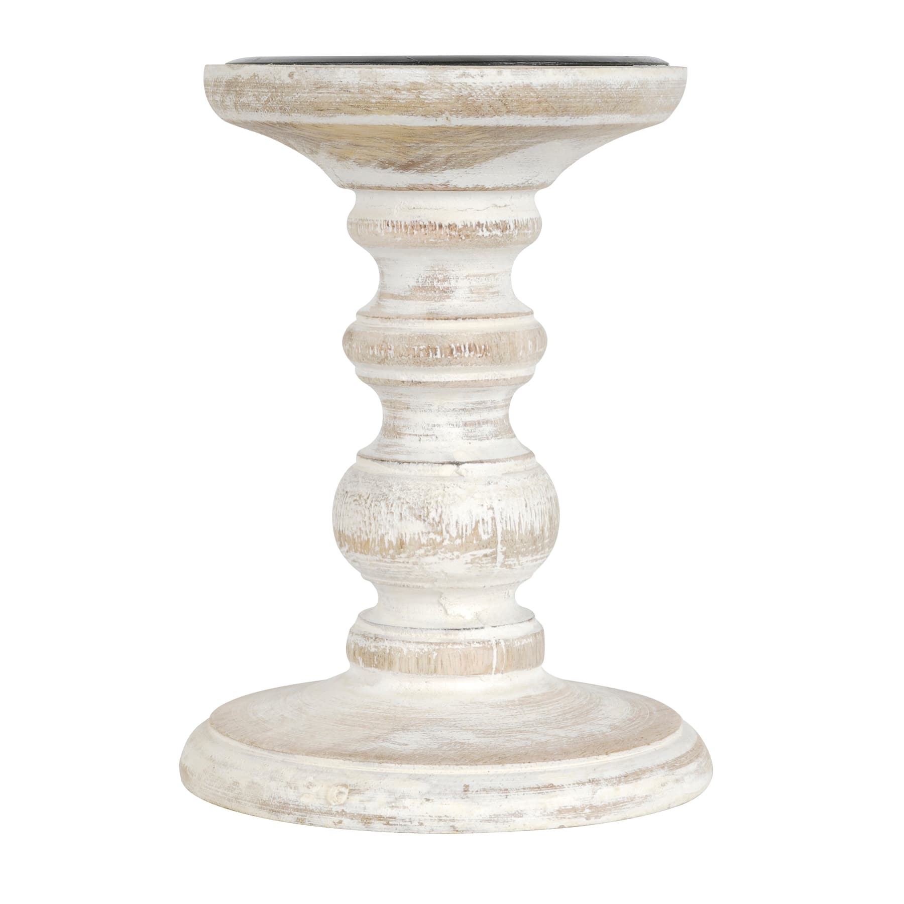 Whitewashed Wood Carved Pillar Candle Holder by Ashland®
