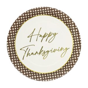 9" Happy Thanksgiving Brown Gingham Paper Dinner Plates, 10ct. by Celebrate It™