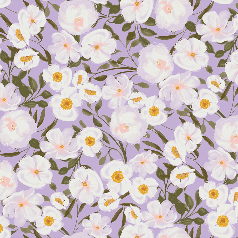 Eugene Textiles Purple Flowers Cotton Quilting Fabric