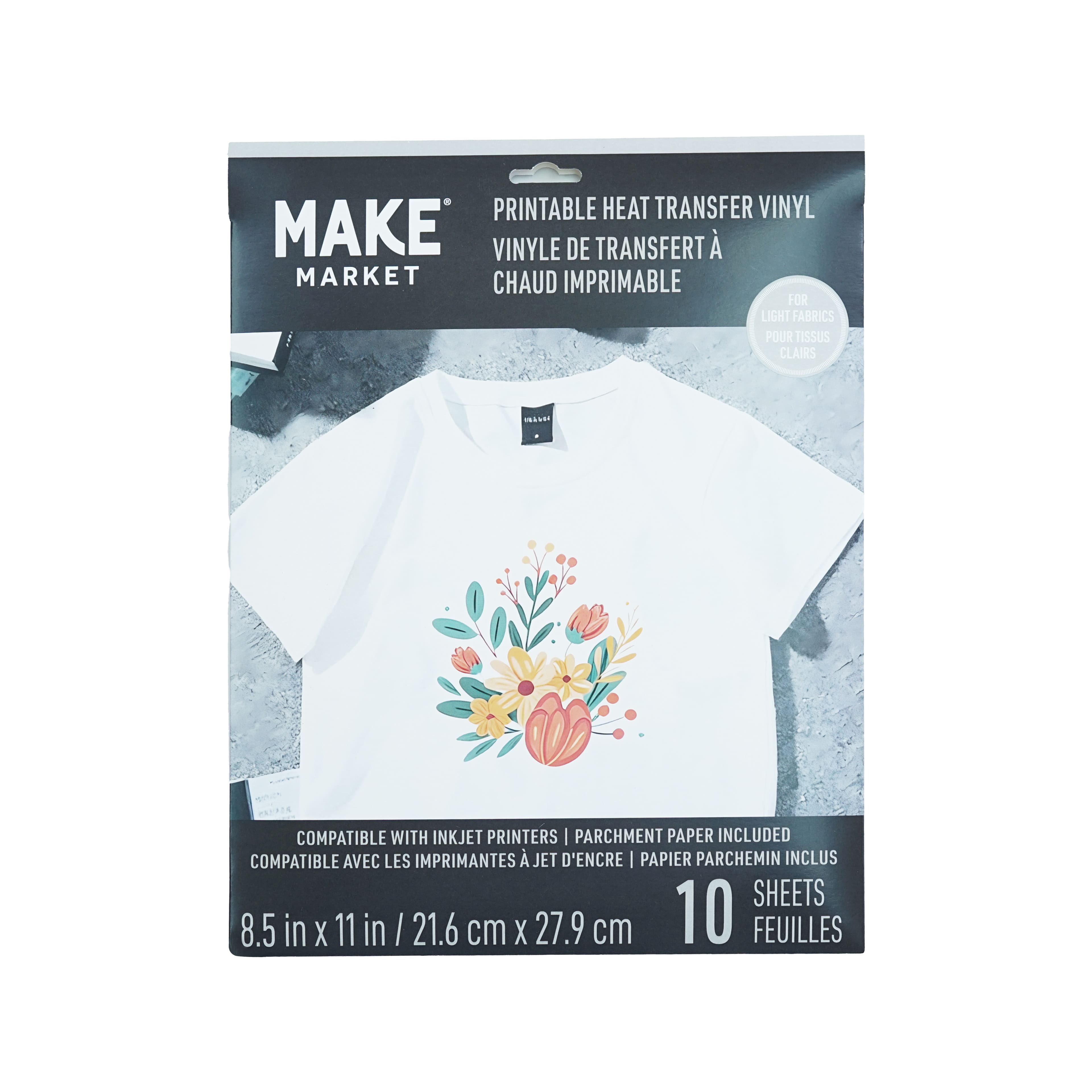 8.5" x 11" Light Fabric Printable Heat Transfer Vinyl, 10 Sheets by Make Market®