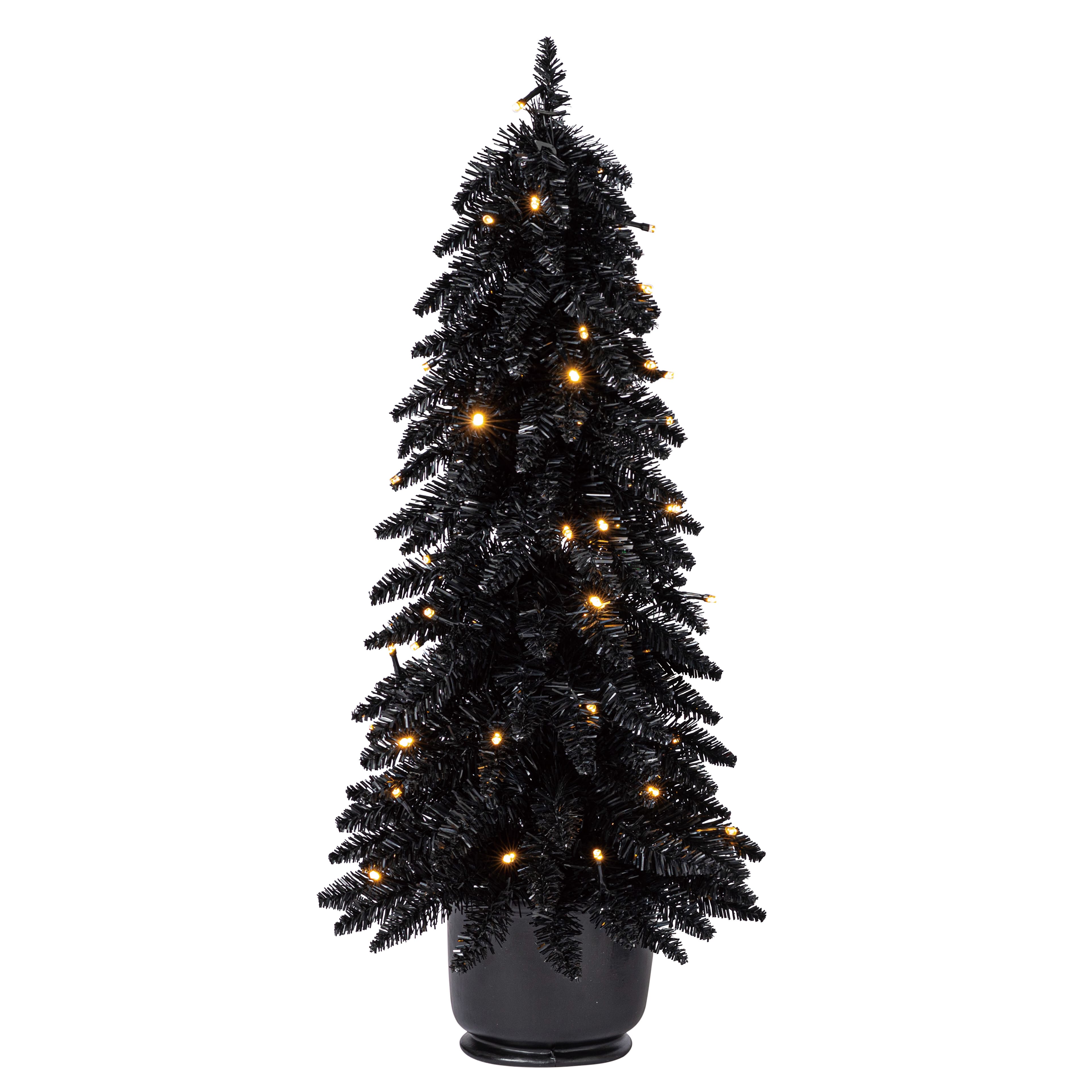 Pre-Lit Black Potted Tinsel Tree, Color Changing LED Lights by Ashland®