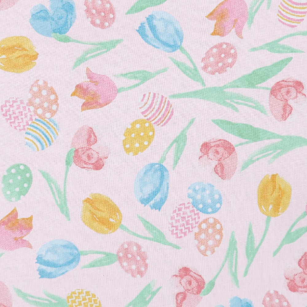Pink Easter Tulips Cotton Fabric