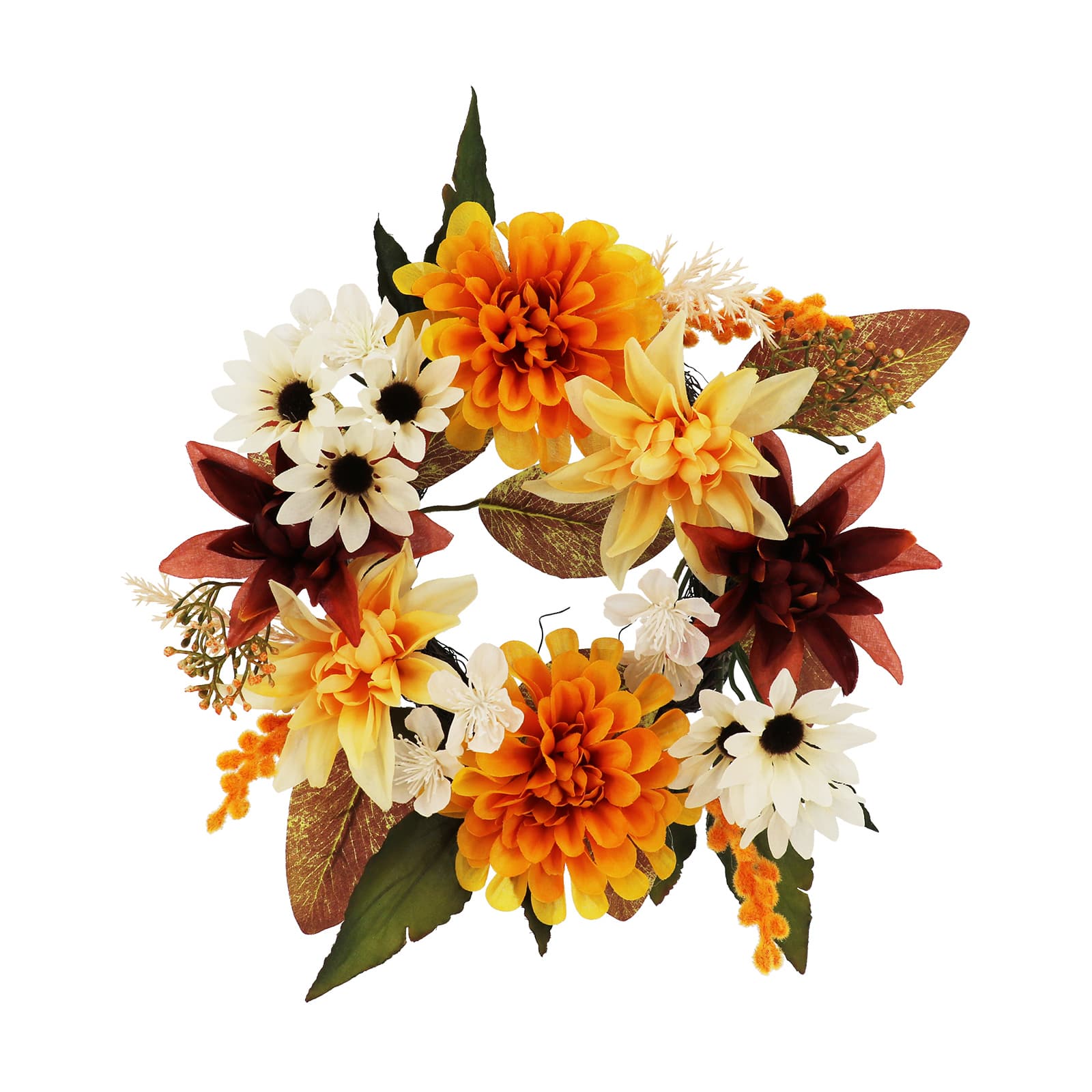 12" Orange Dahlia & Yellow Mum Mix Mini Wreath by Ashland®