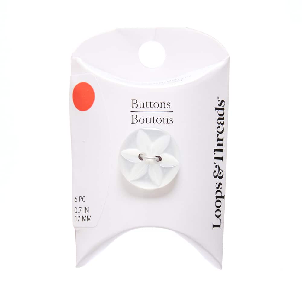 17mm White Etched Star Round Buttons, 6ct. by Loops & Threads®