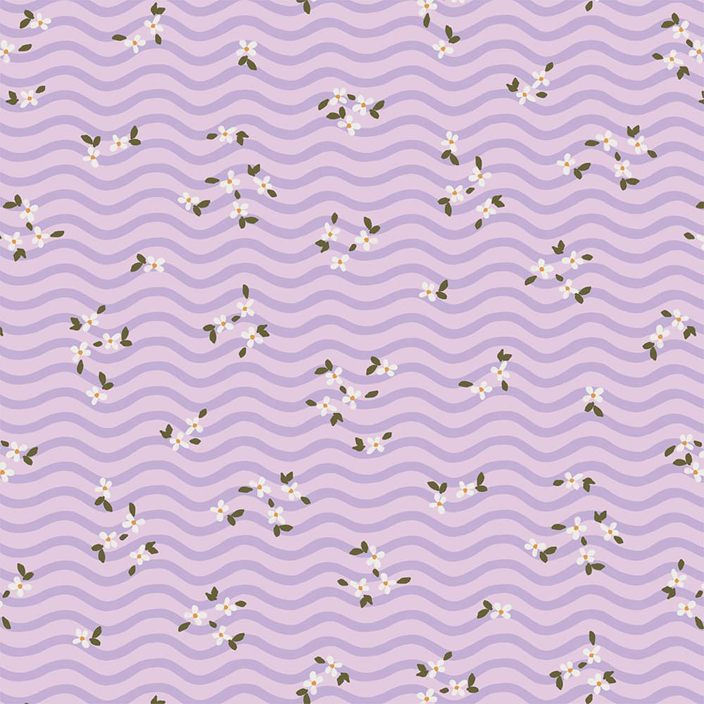 Eugene Textiles Small Floral Toss on Purple Waves Cotton Quilting Fabric