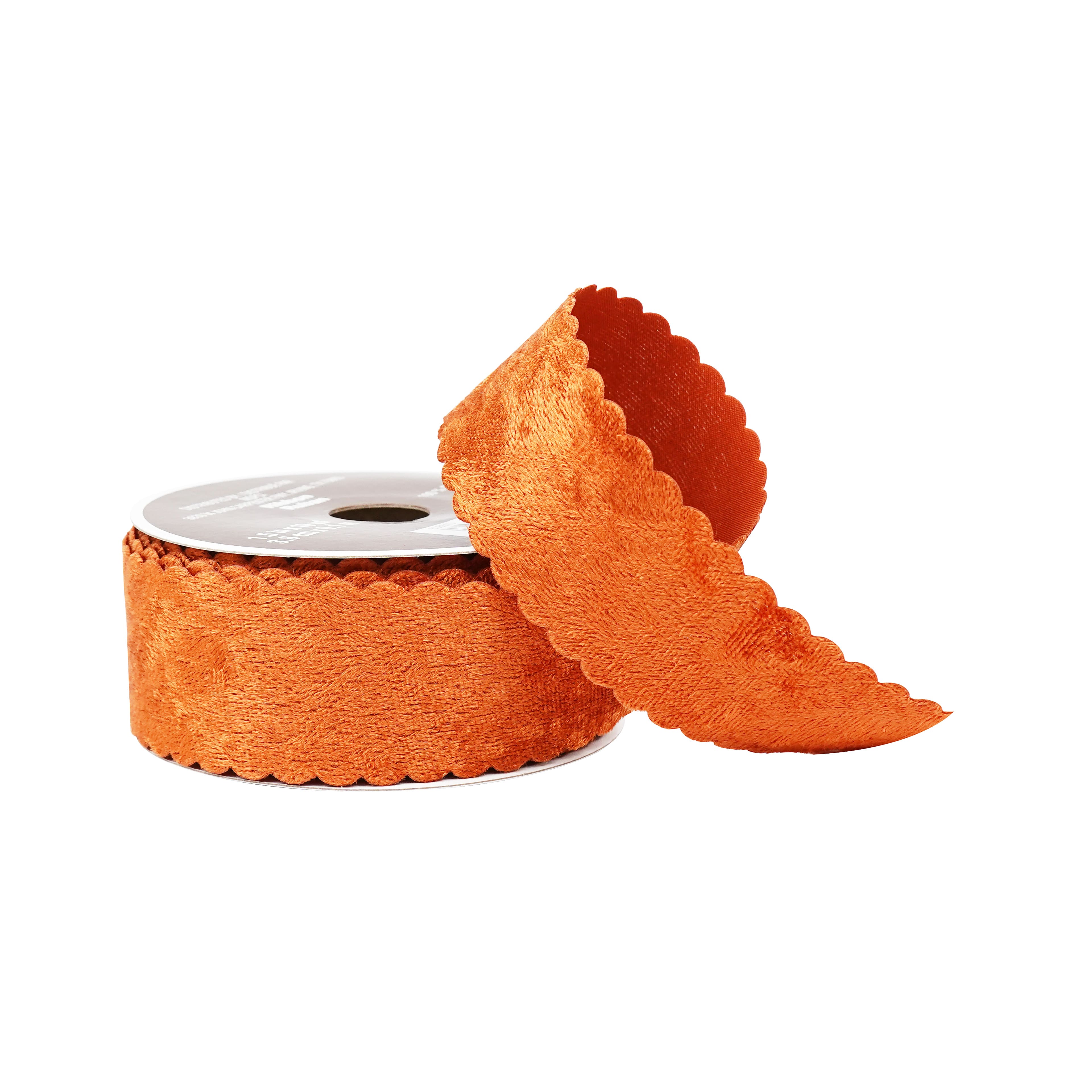 1.5" x 10yd. Scalloped Copper Velvet Ribbon by Celebrate It®