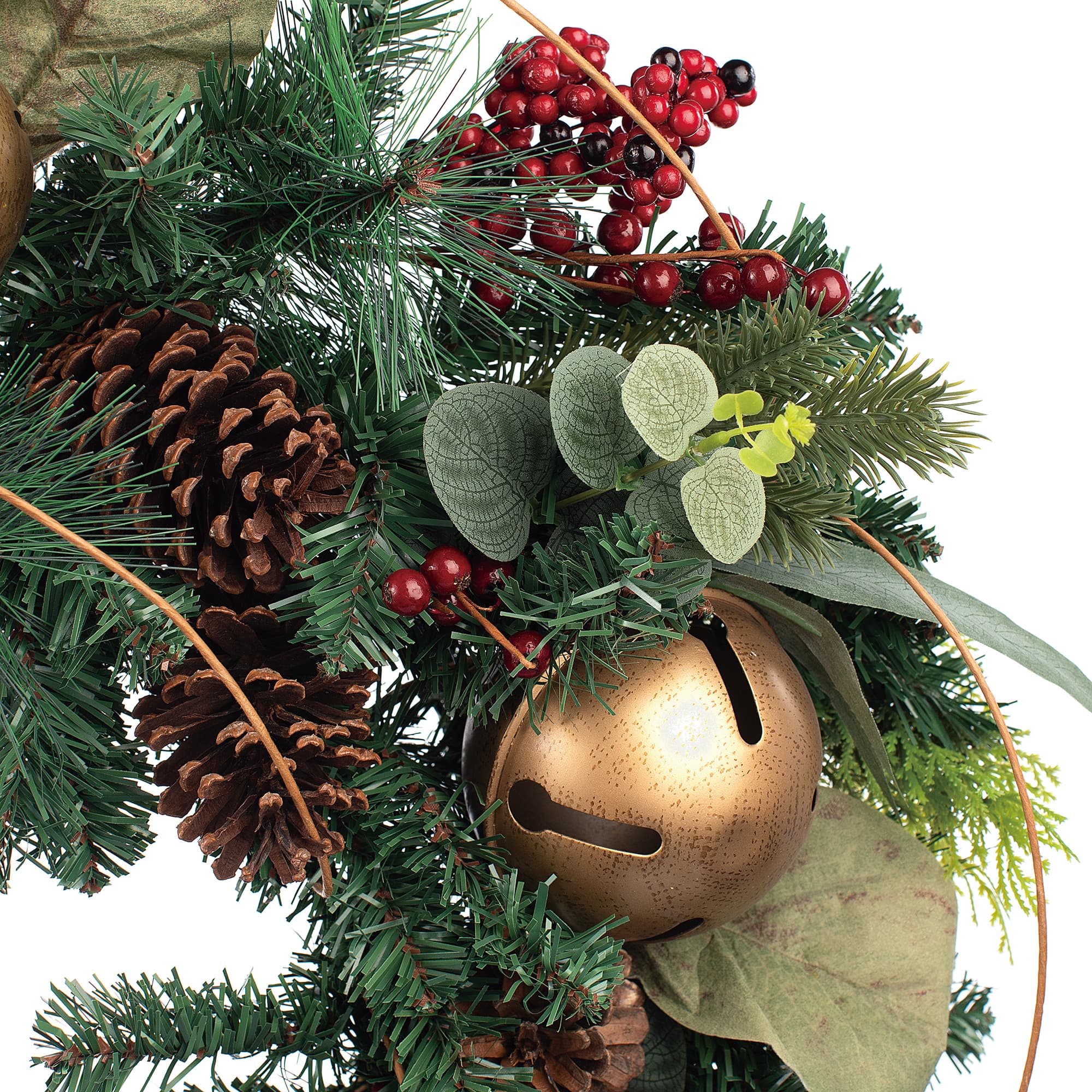 26" Pinecones, Gold Bells & Red Berries Wreath by Ashland® - Image 2