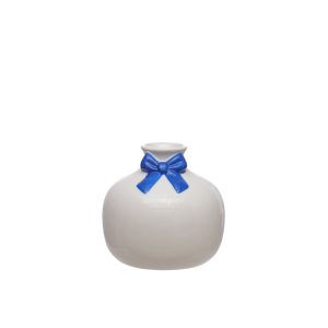 4.5" White Ceramic Vase with Blue Bow Appliqué by Celebrate It™