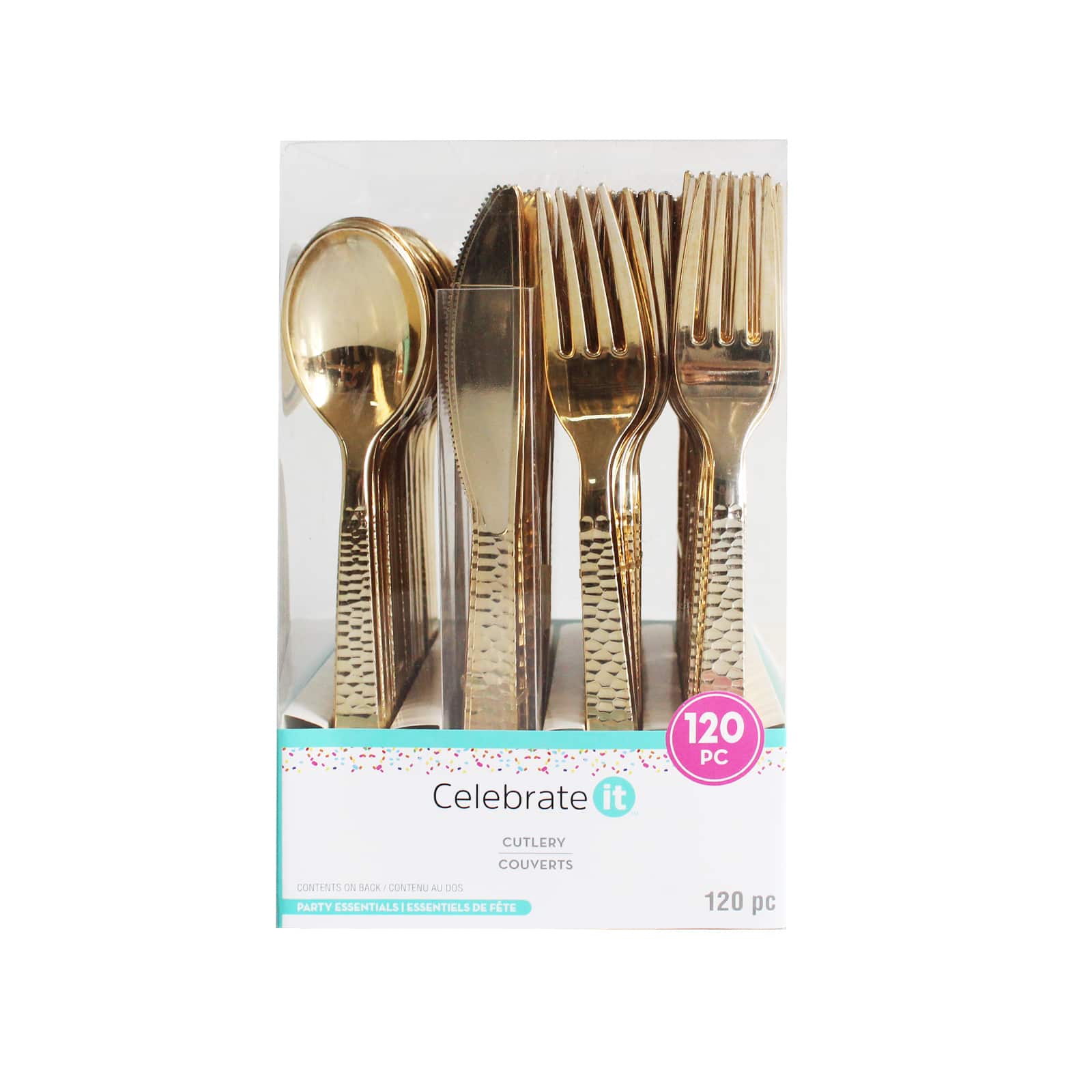 Gold Hammered Plastic Cutlery Set by Celebrate It™, 120ct. - Image 3