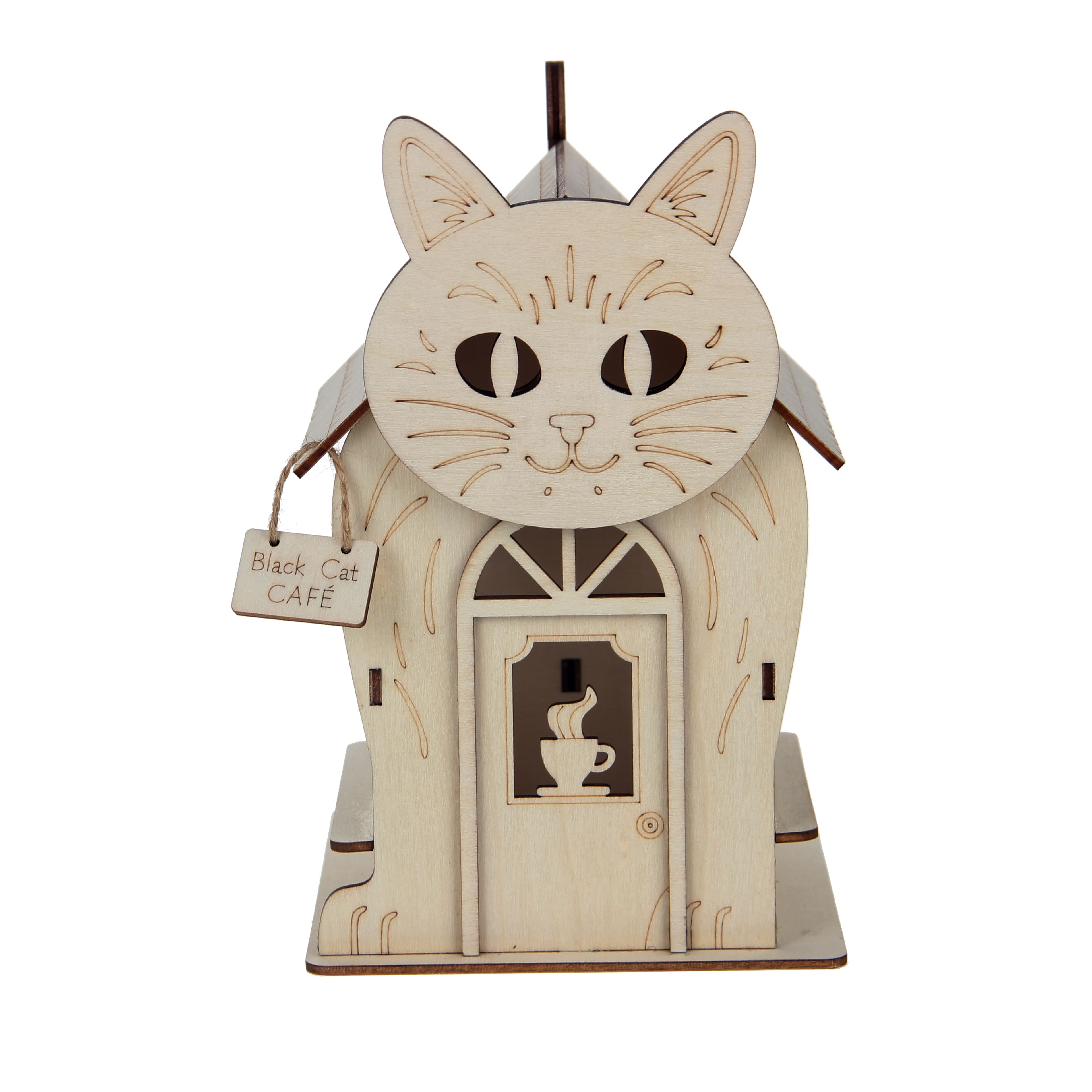 7.5" Black Cat Café DIY LED Wood Décor by Make Market®