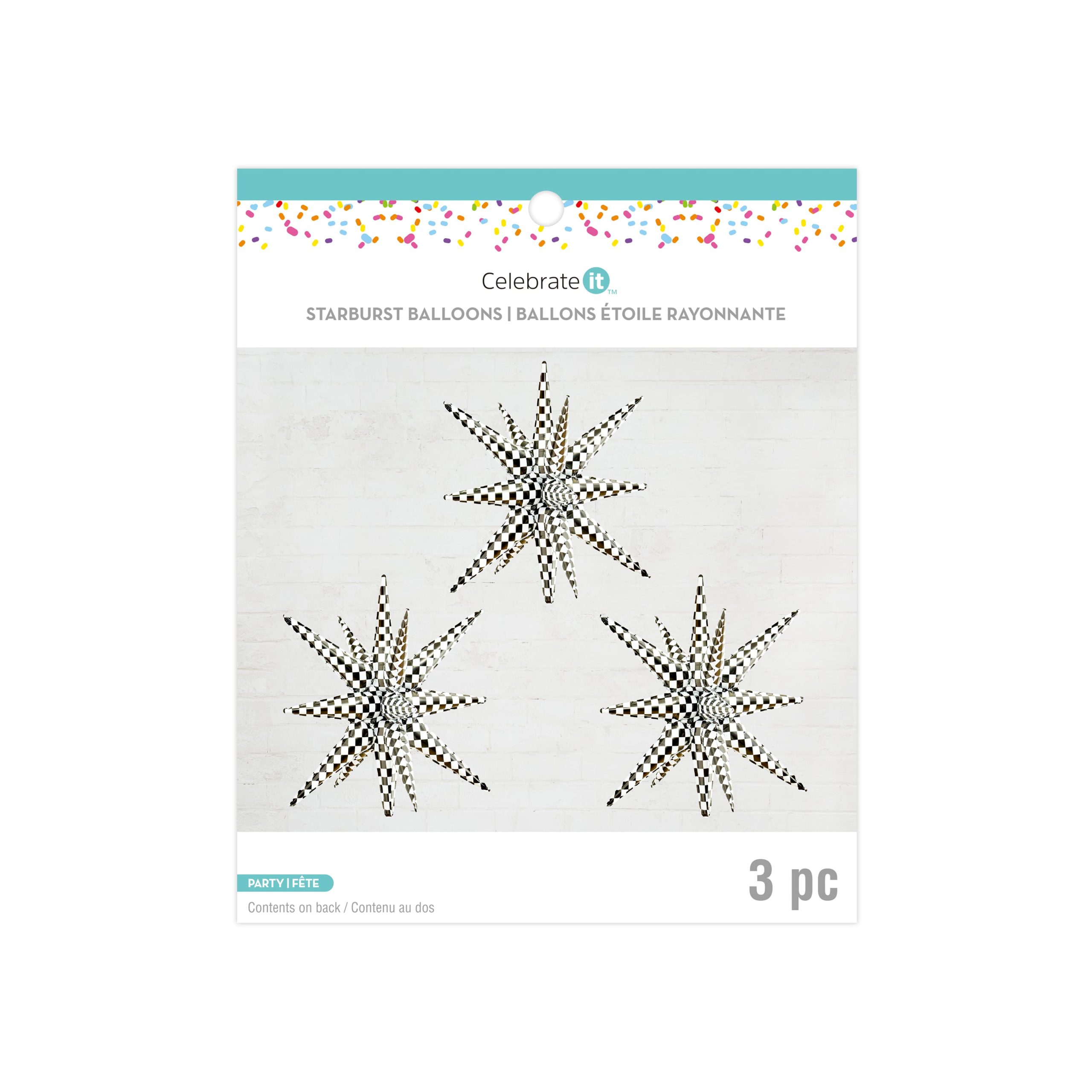 26" Black & White Checker Starburst Foil Balloons, 3ct. by Celebrate It™ - Image 2
