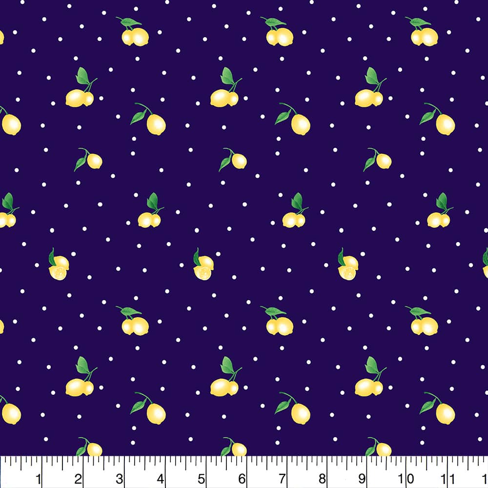 Fabric Traditions Lemon Toss on Navy Cotton Quilting Fabric