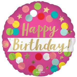 18" Happy Birthday Pink Confetti Foil Balloon