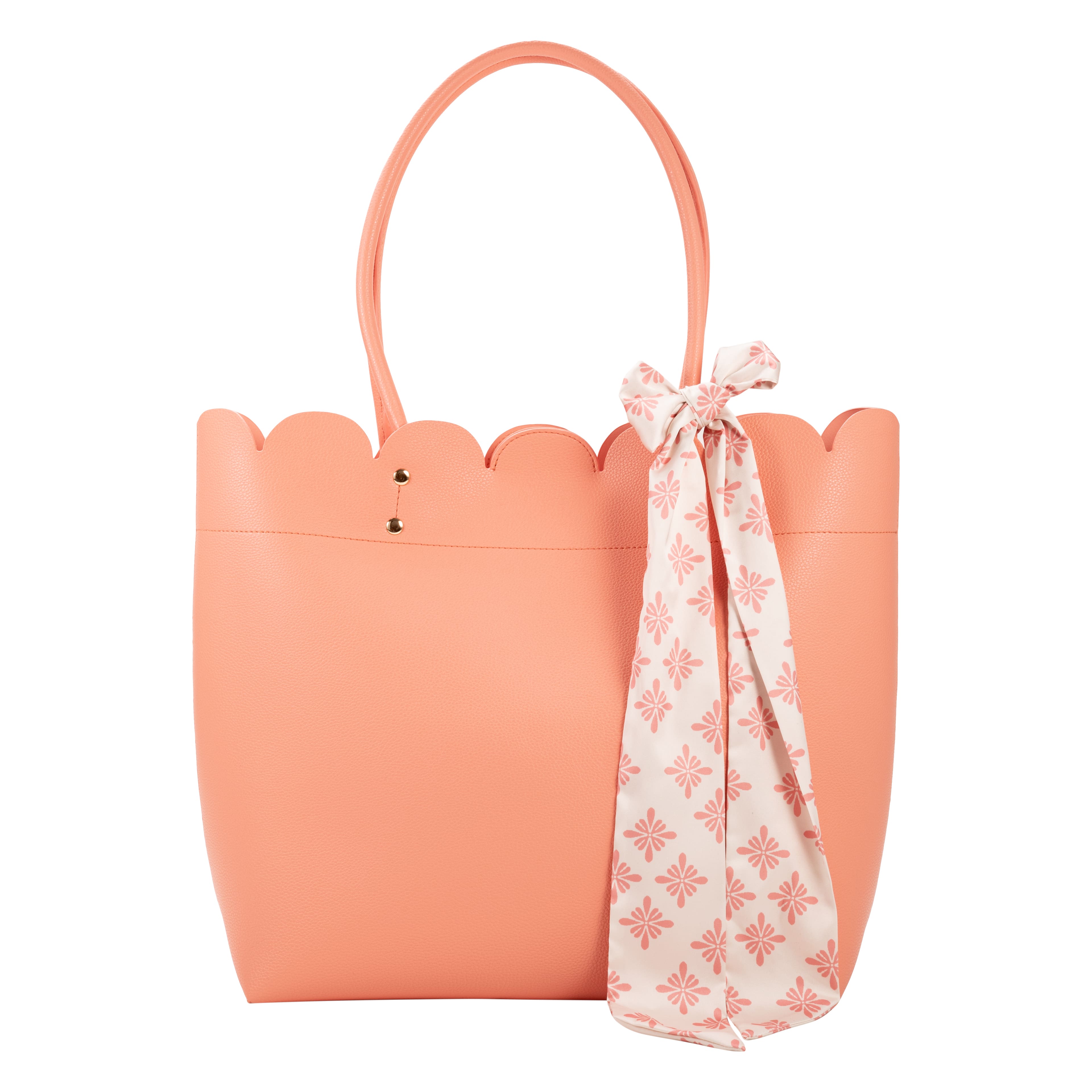 Summer Fashion Faux Leather Scalloped Tote with Scarf by Make Market®