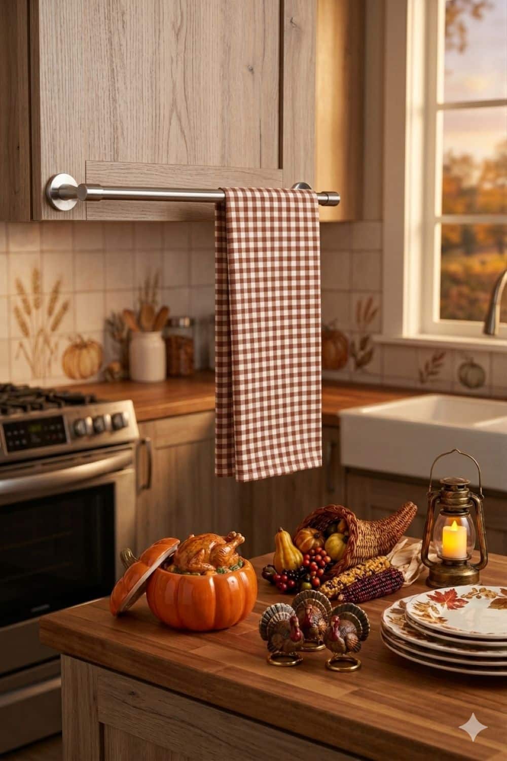 28" Thanksgiving Gingham Tea Towel by Makery™ - Image 3