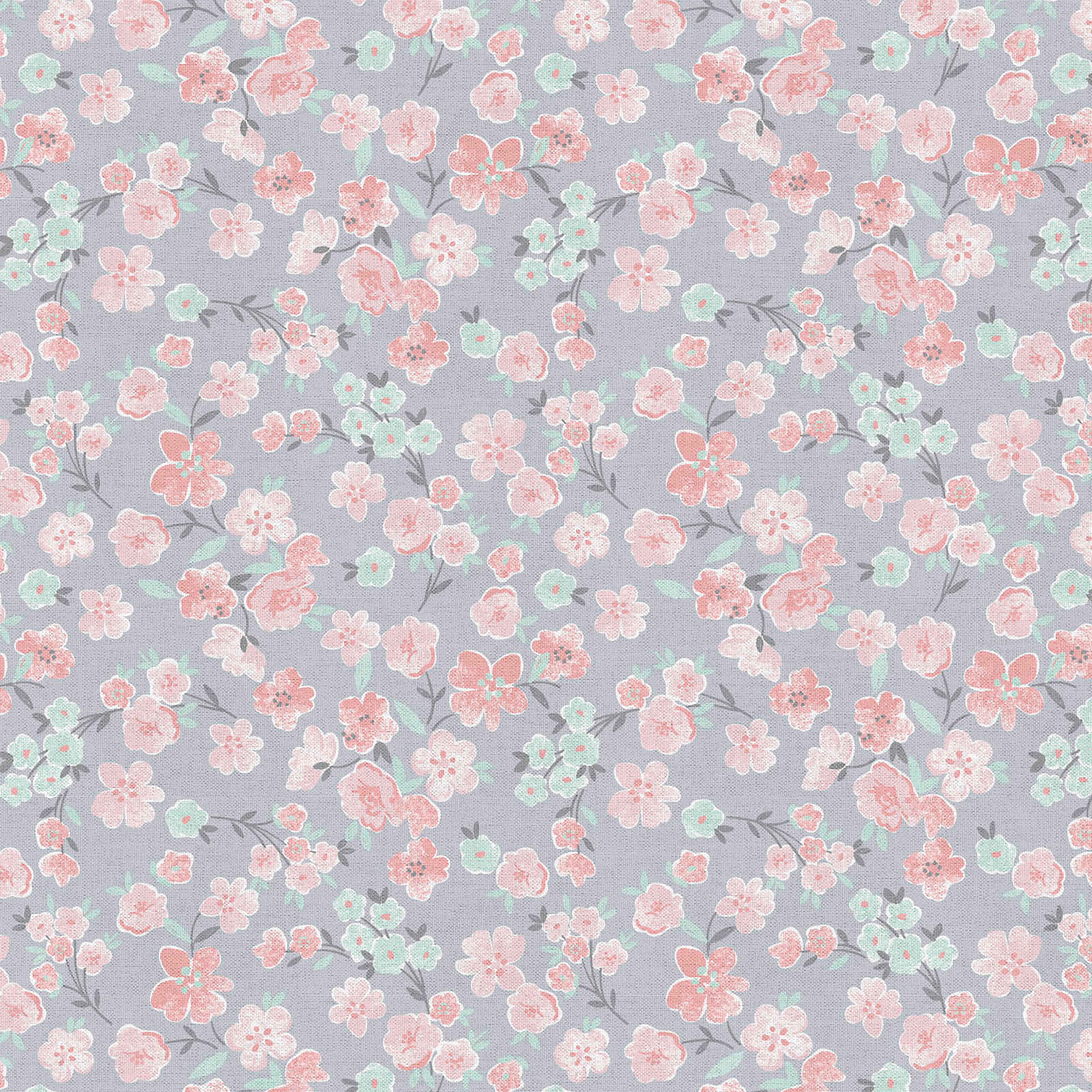 Fabric Editions Gray Floral Blooms Cotton Fabric