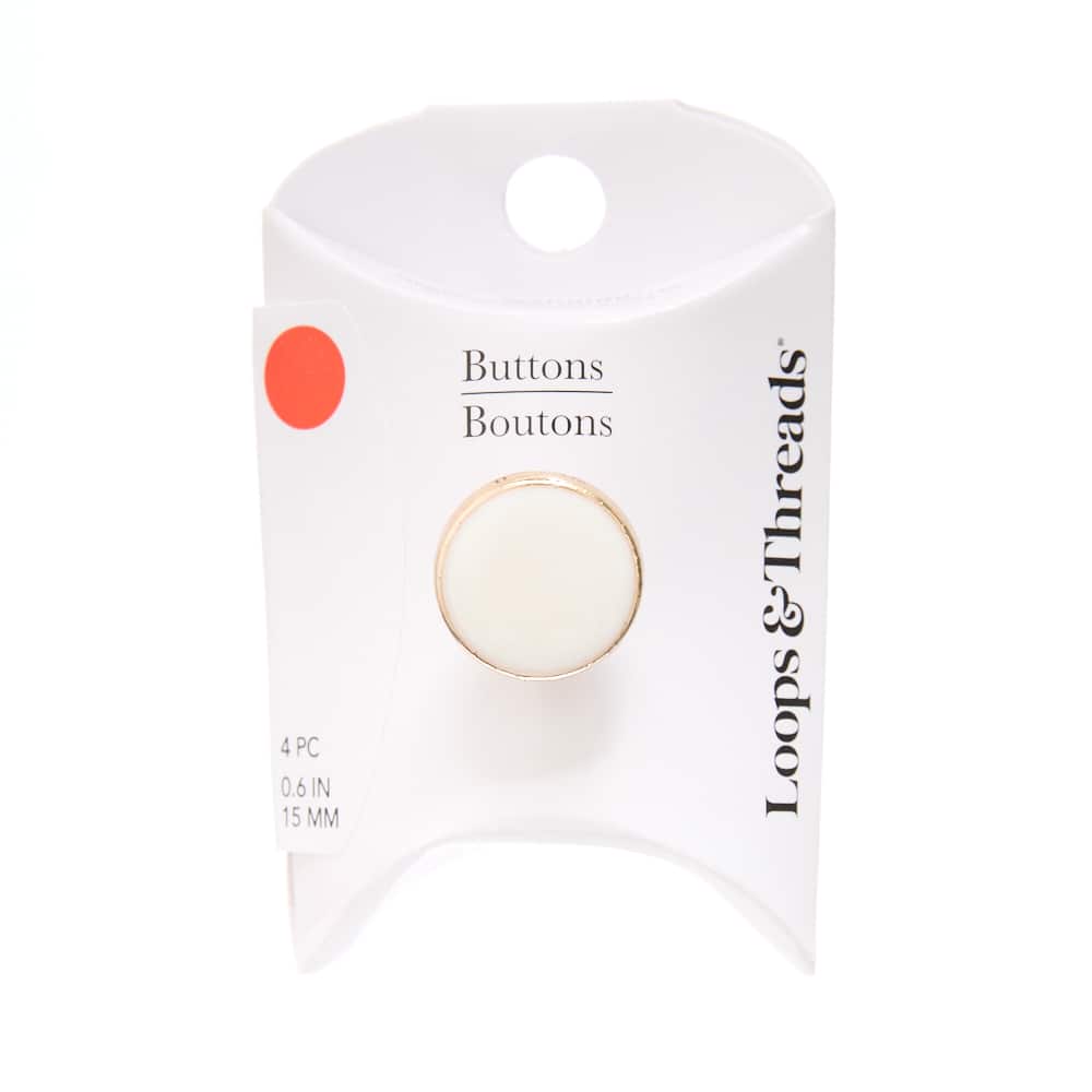 15mm Round Gold Edge White Buttons, 4ct. by Loops & Threads®