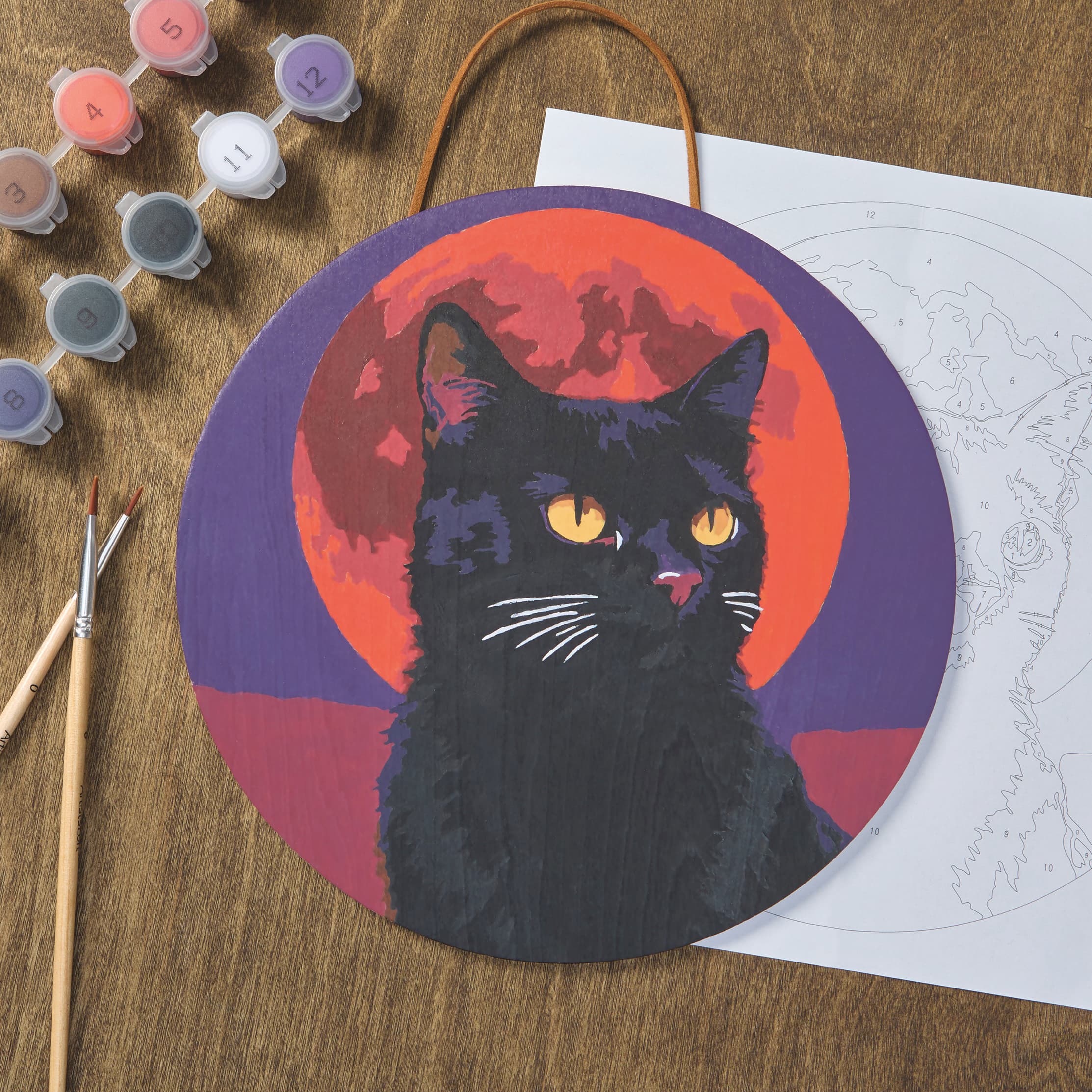 8" Black Cat & Moon Paint-by-Number Plywood Surface Kit by Artist's Loft®