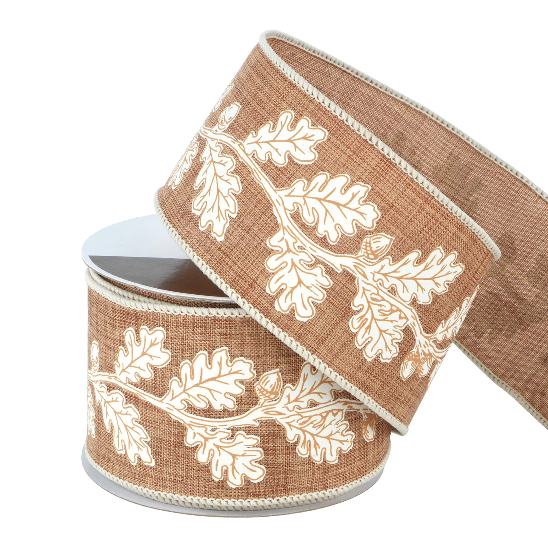 2.5" x 6.6yd. Tan Leaves Wired Ribbon by Celebrate It®