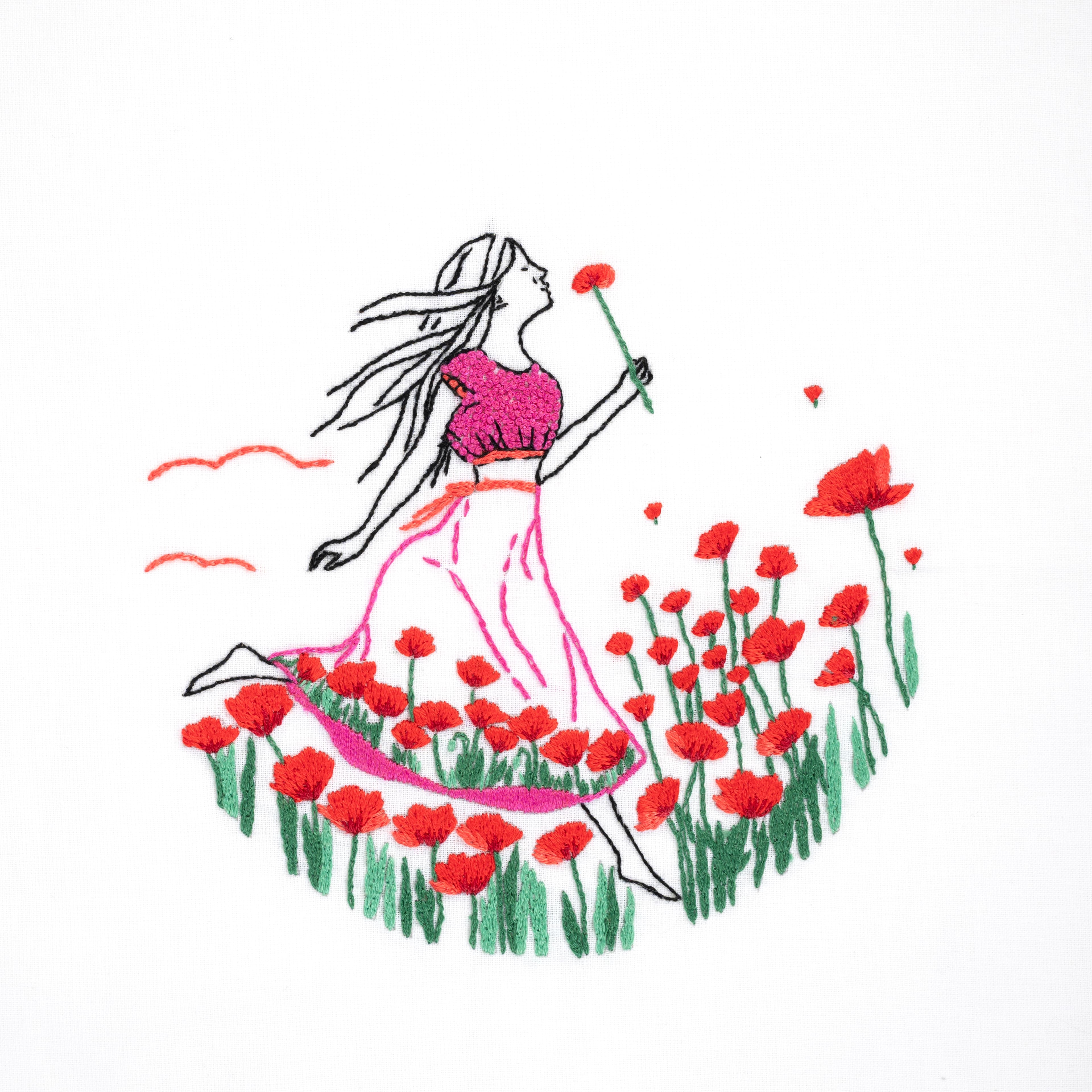 DMC® Romantic Poppies Designer Collection Easy Embroidery Kit with Hoop