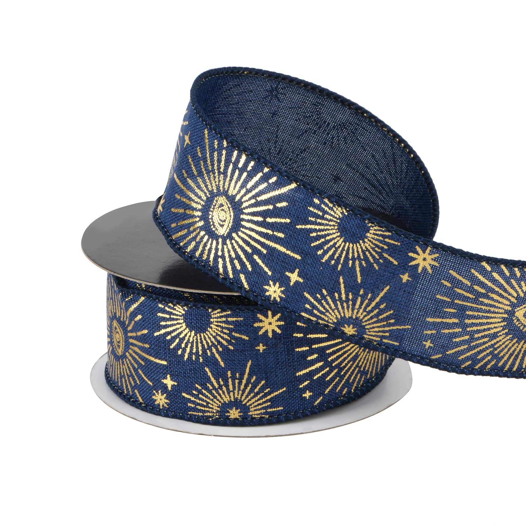 1.5" x 10yd. Blue & Gold Eye Burst Wired Ribbon by Celebrate It®