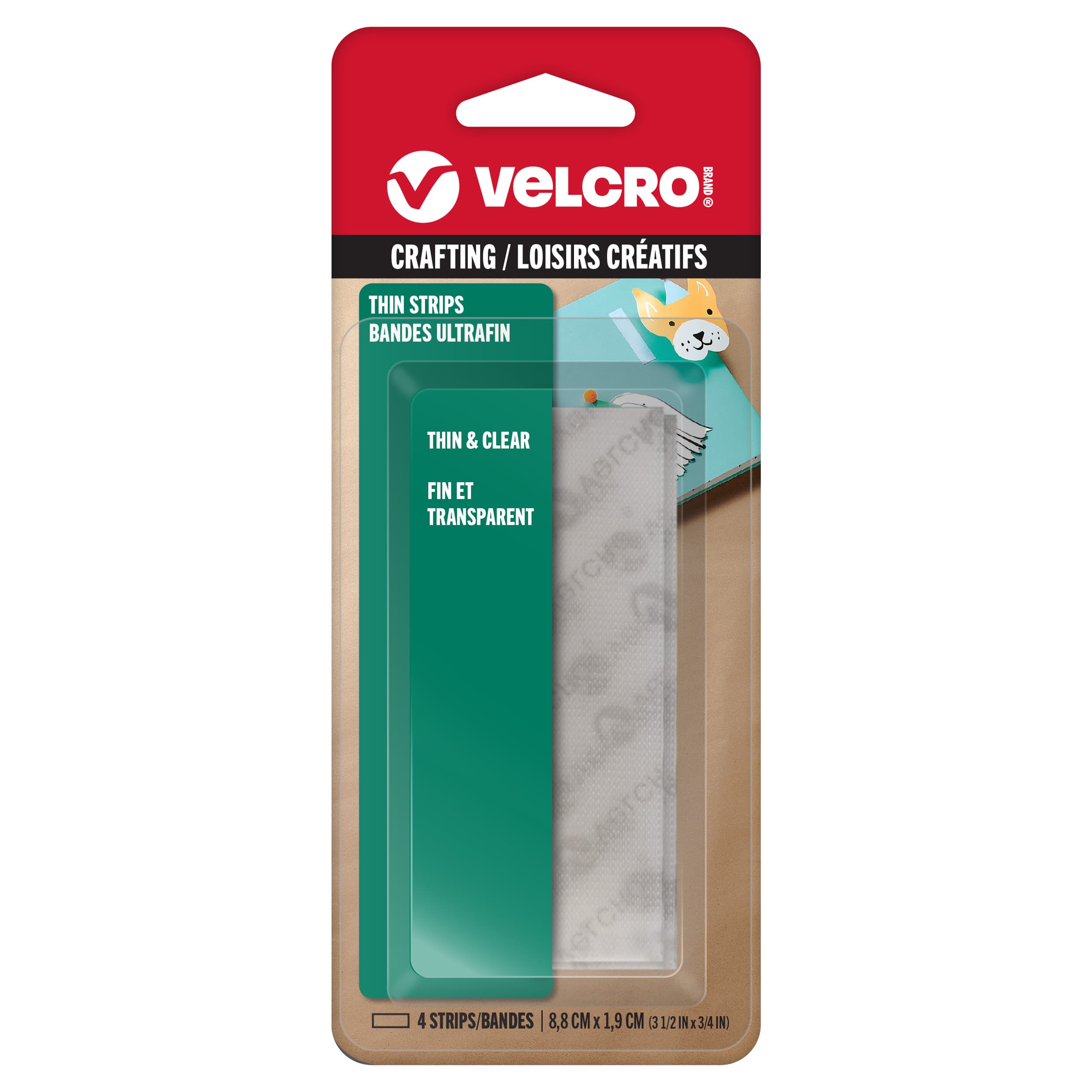 VELCRO® Brand 0.75" x 3.5" Thin Clear Strip Crafting Fasteners, 4ct.