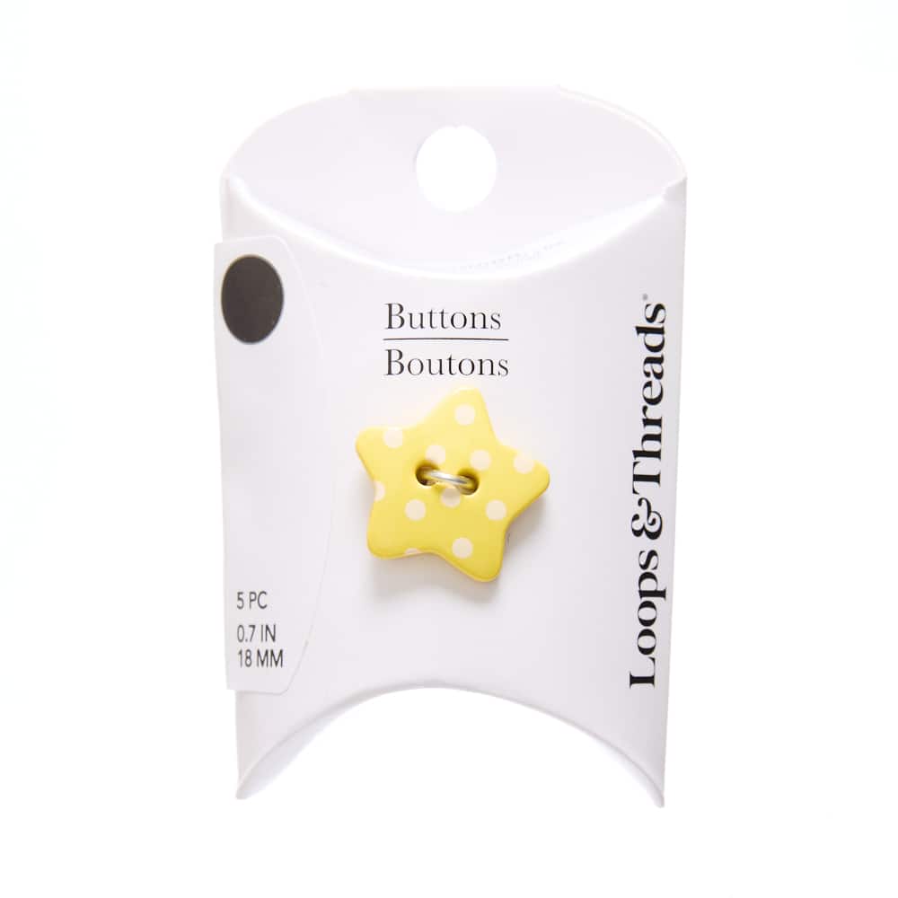 18mm Yellow Polka Dot Star Buttons, 5ct. by Loops & Threads®