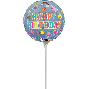 9" Denim Patch Birthday Stick Balloon