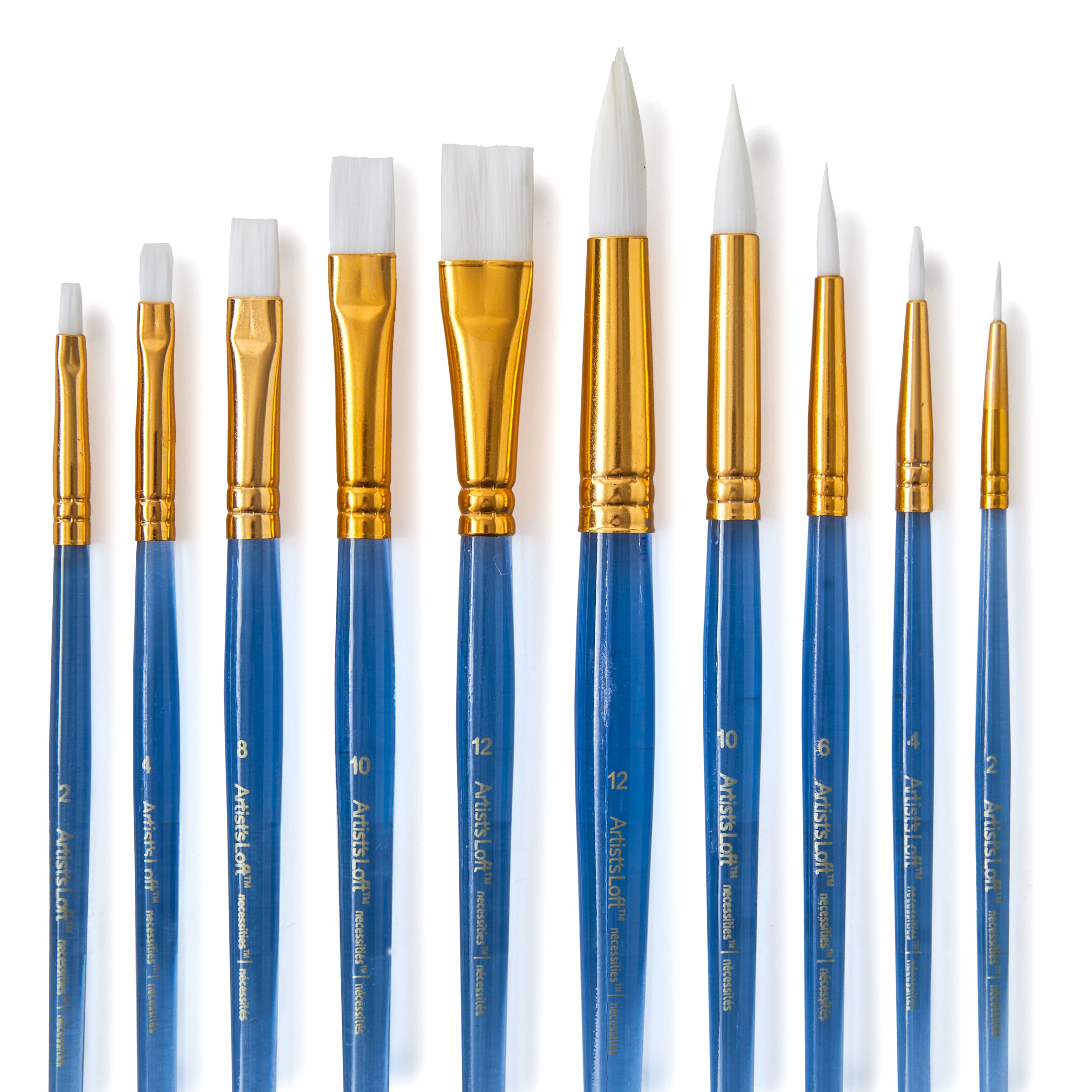 White Synthetic Acrylic Round & Flat 10 Piece Brush Combo By Artist's Loft® Necessities™