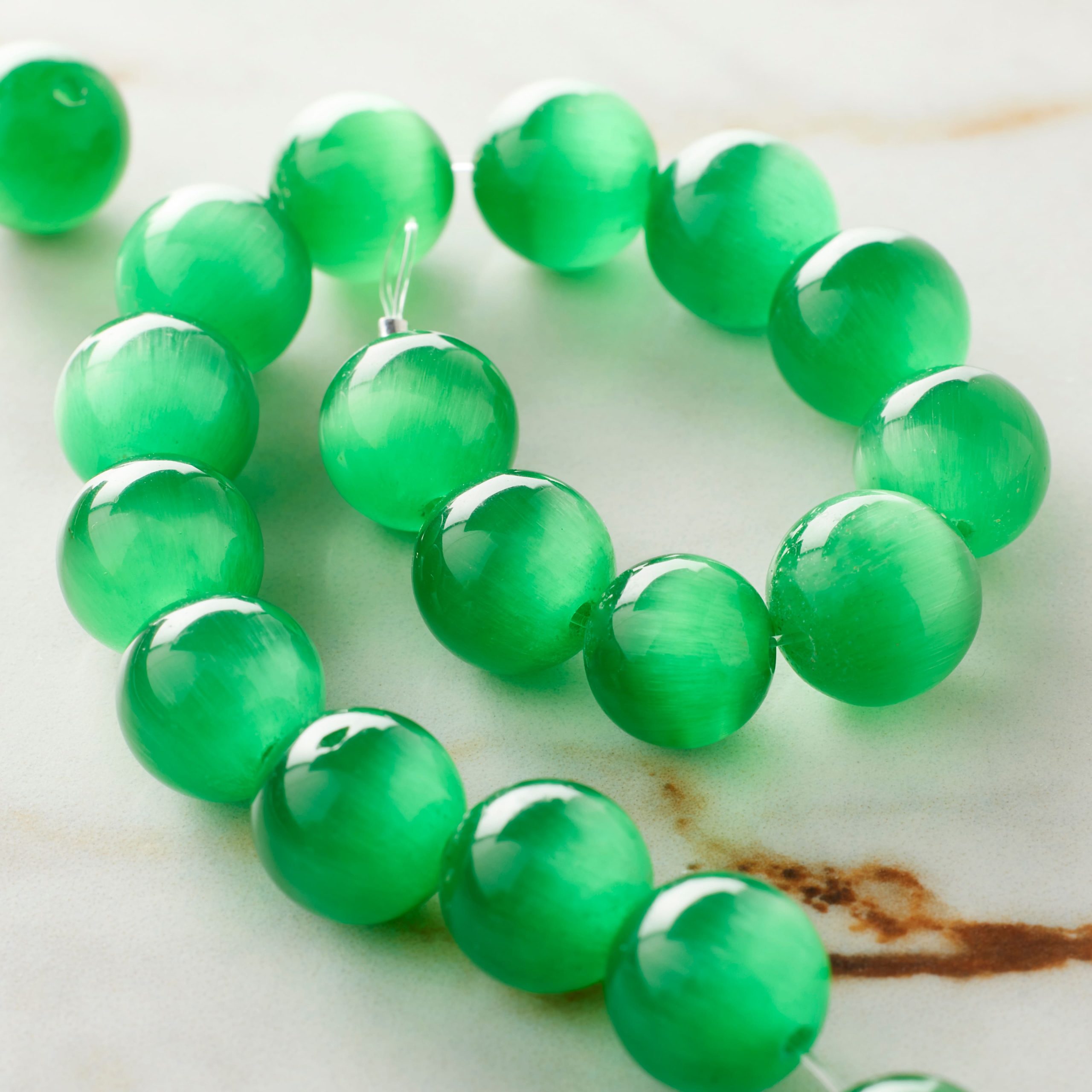 Emerald Green Cat Eye Glass Round Beads, 10mm by Bead Landing™ - Image 2
