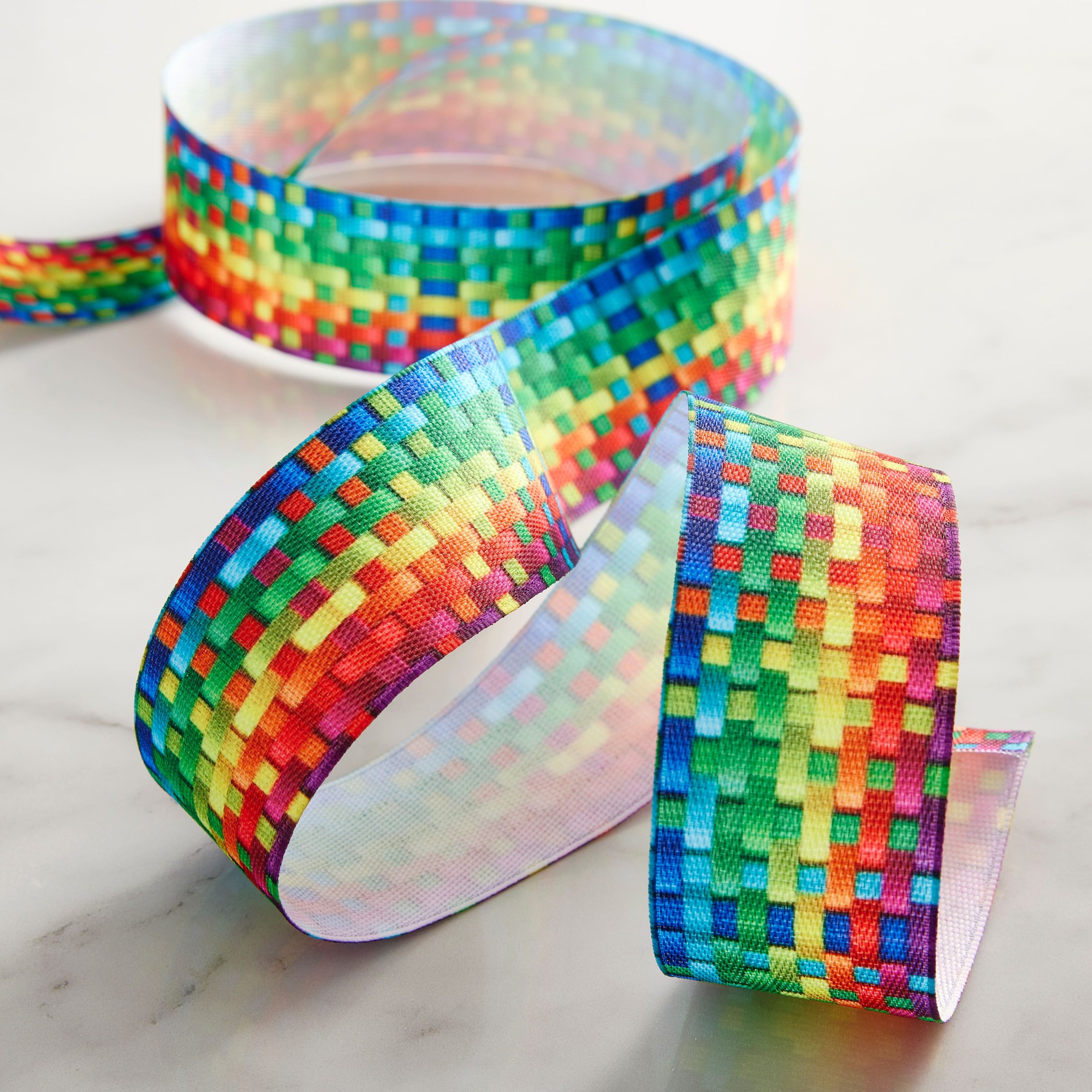 1.5" x 3yd. Grosgrain Wired Rainbow Weave Ribbon by Celebrate It® - Image 2