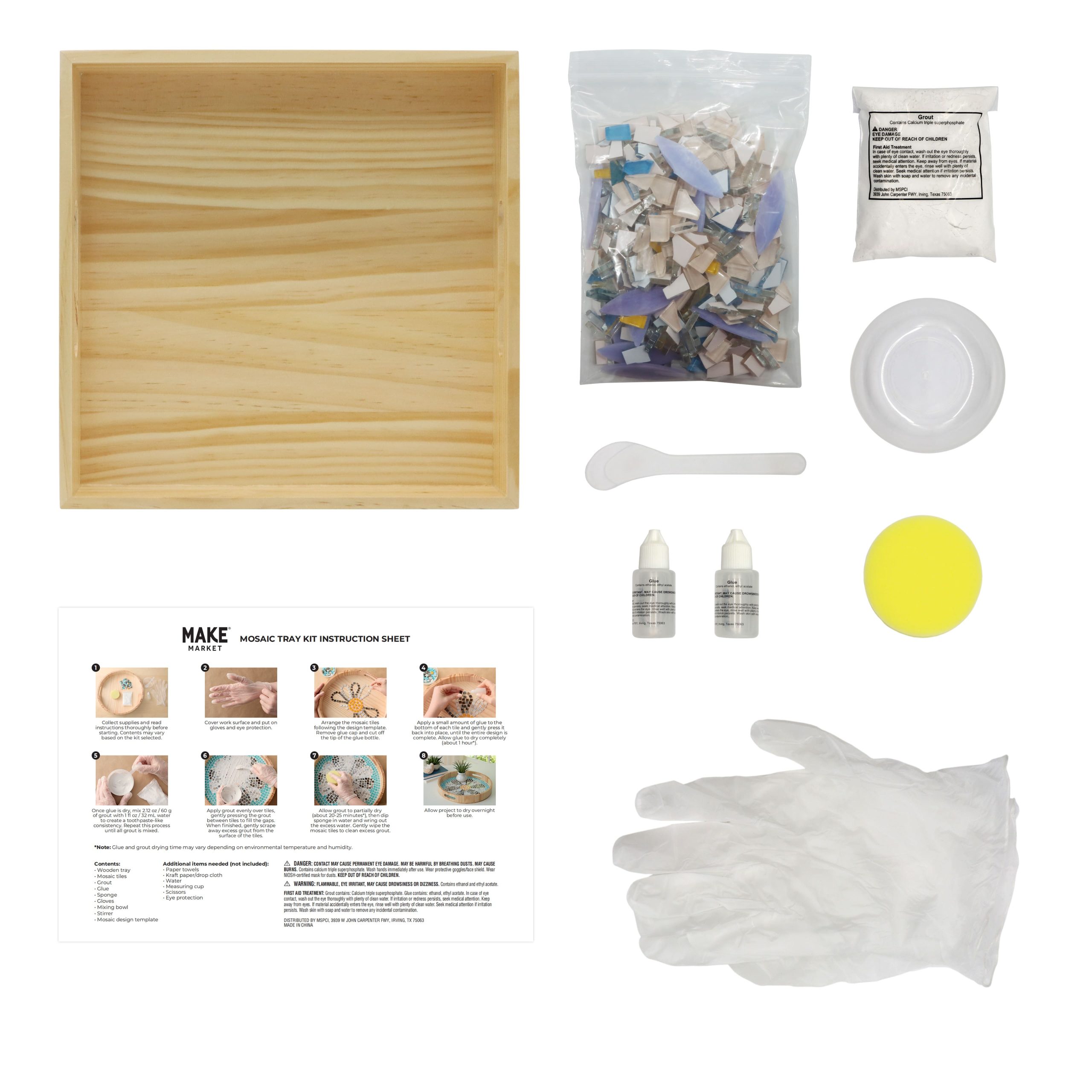 10" x 10" Indigo Flowers Mosaic Tray Kit by Make Market® - Image 2
