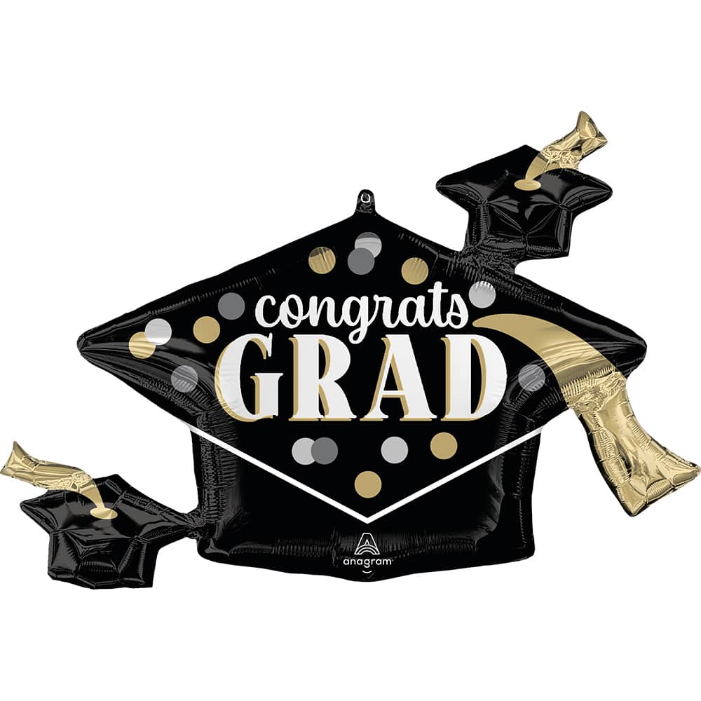 SuperShape® 35" Confetti Dogs Graduation Cap Foil Balloon