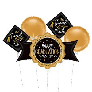 Black & Gold  Graduation Seal Foil Balloon Bouquet