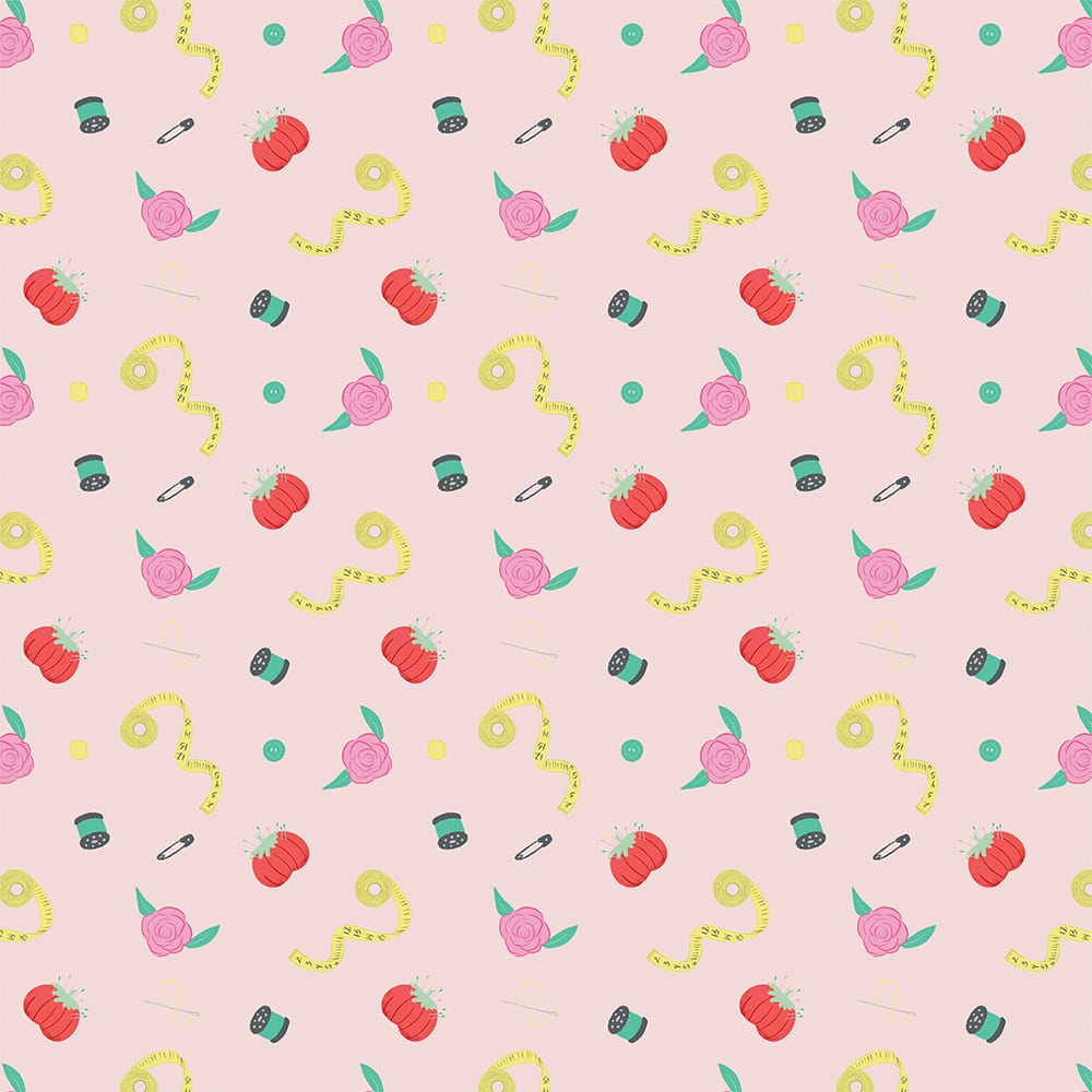 Eugene Textiles Pink Sewing Toss Cotton Quilting Fabric