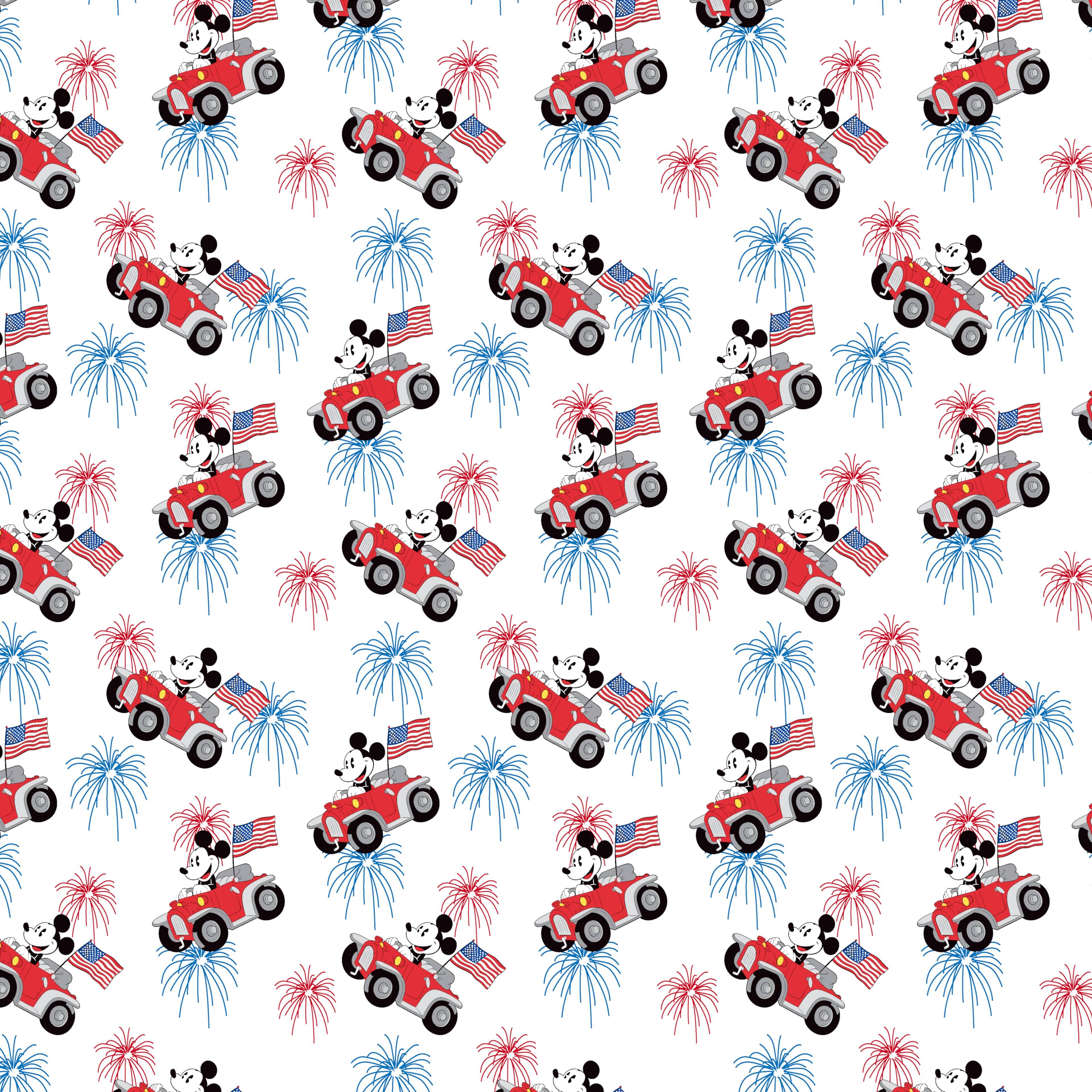 Disney® Patriotic Mickey Mouse in a Car Cotton Fabric