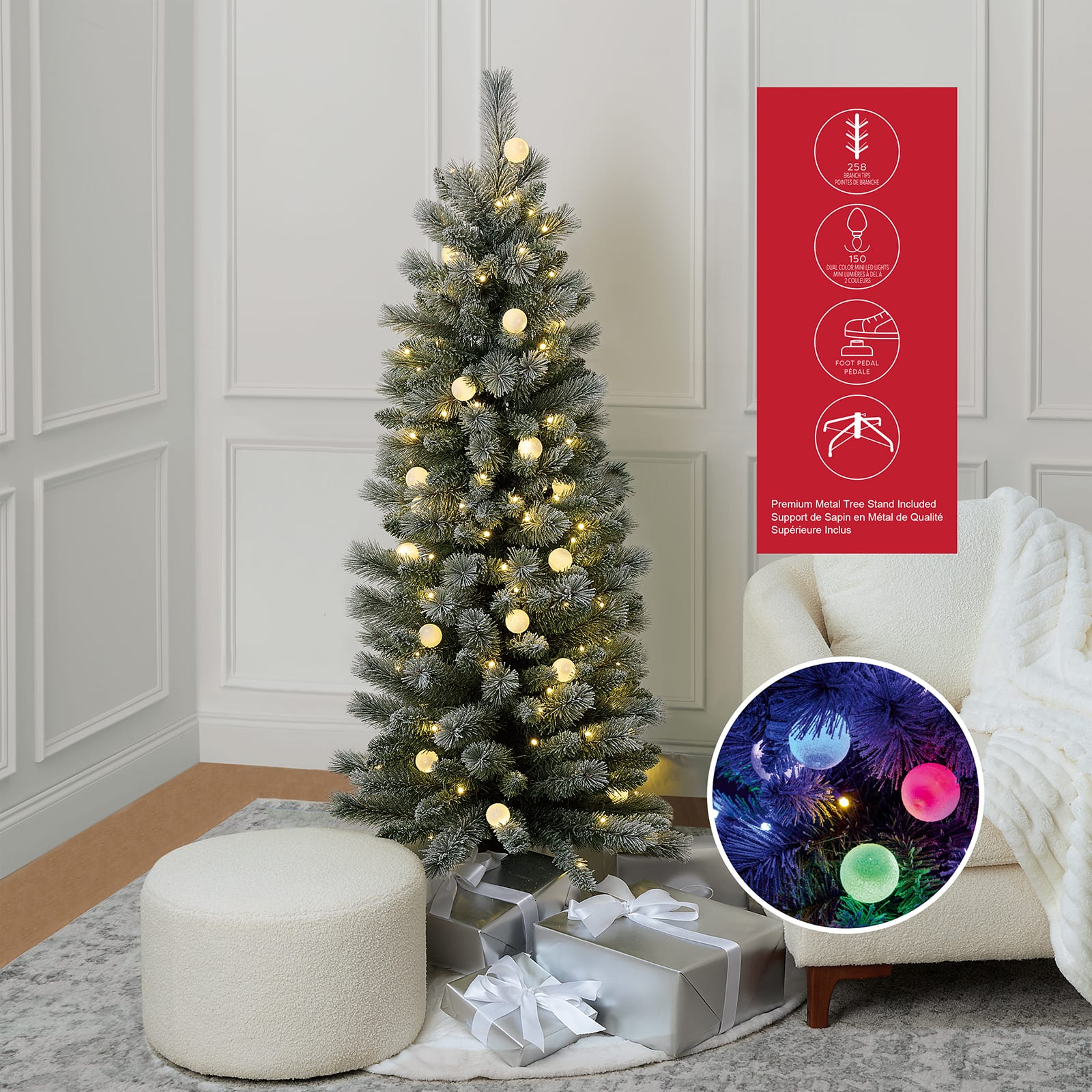 5ft. Pre-Lit Glacier Fir Flocked Artificial Christmas Tree, Dual Color G40 LED Lights by Ashland® - Image 4