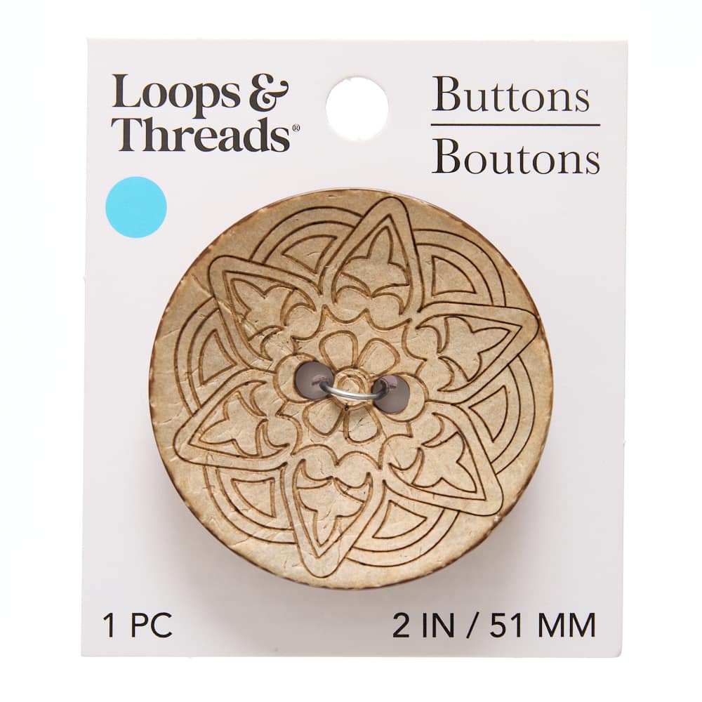 51mm Light Brown Mandala Round Coconut Button by Loops & Threads®