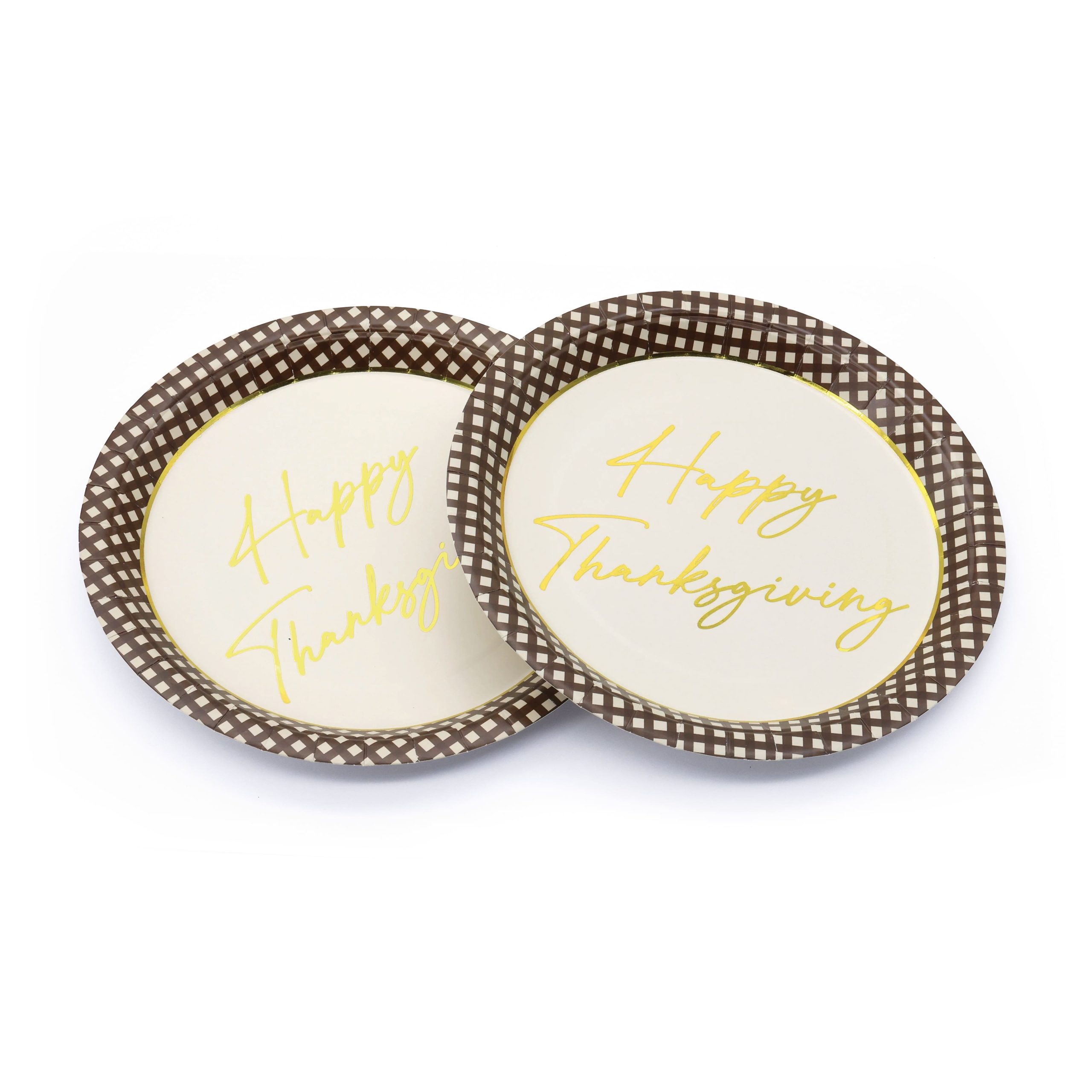 9" Happy Thanksgiving Brown Gingham Paper Dinner Plates, 10ct. by Celebrate It™ - Image 2