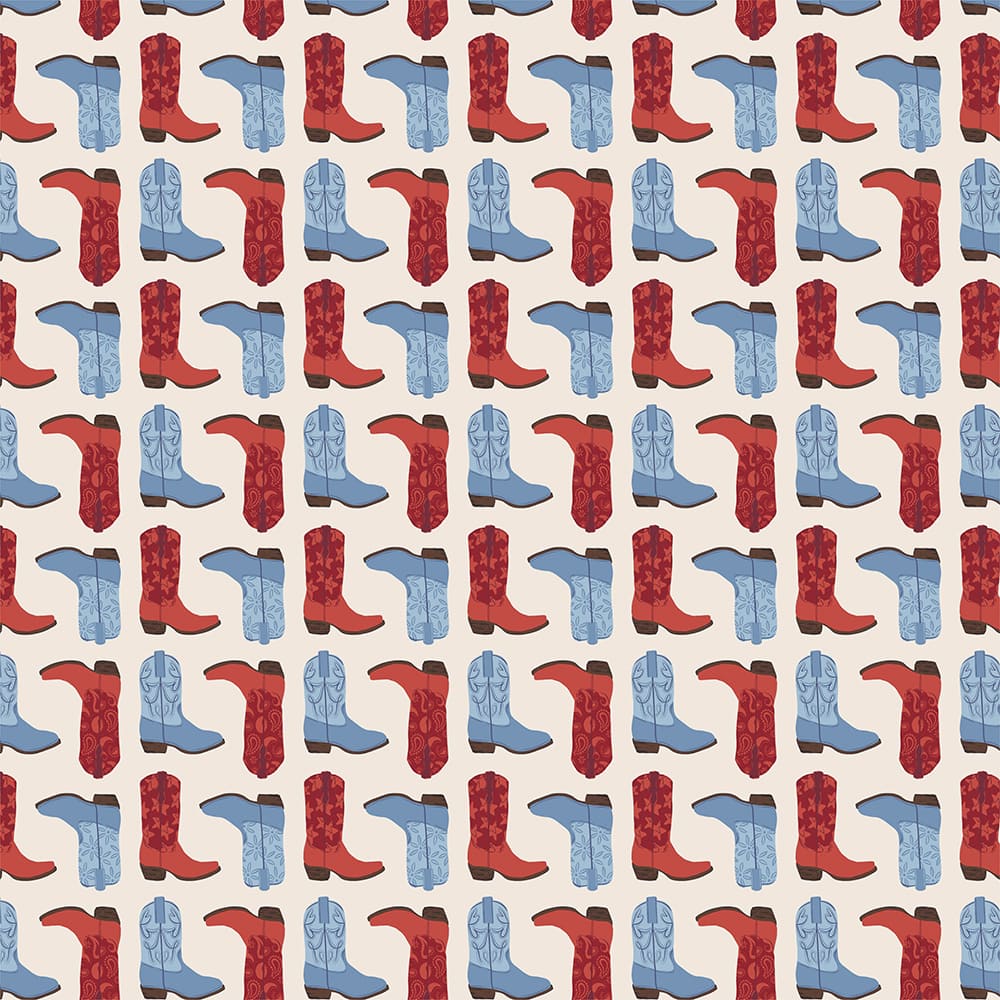 Eugene Textiles Red & Blue Cowboy Boots Cotton Quilting Fabric