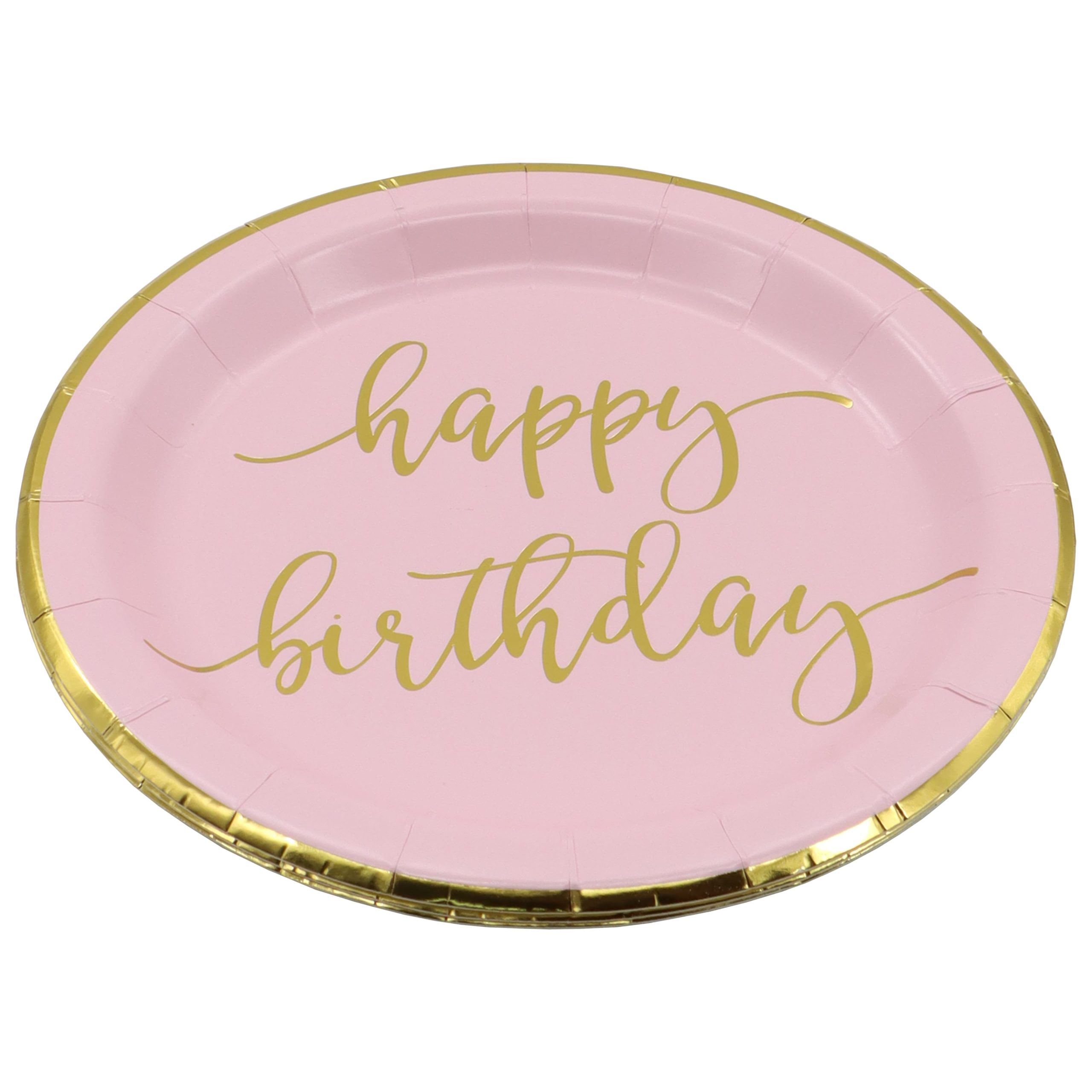 7" Pink & Gold Happy Birthday Snack Plates, 8ct. by Celebrate It™ - Image 2